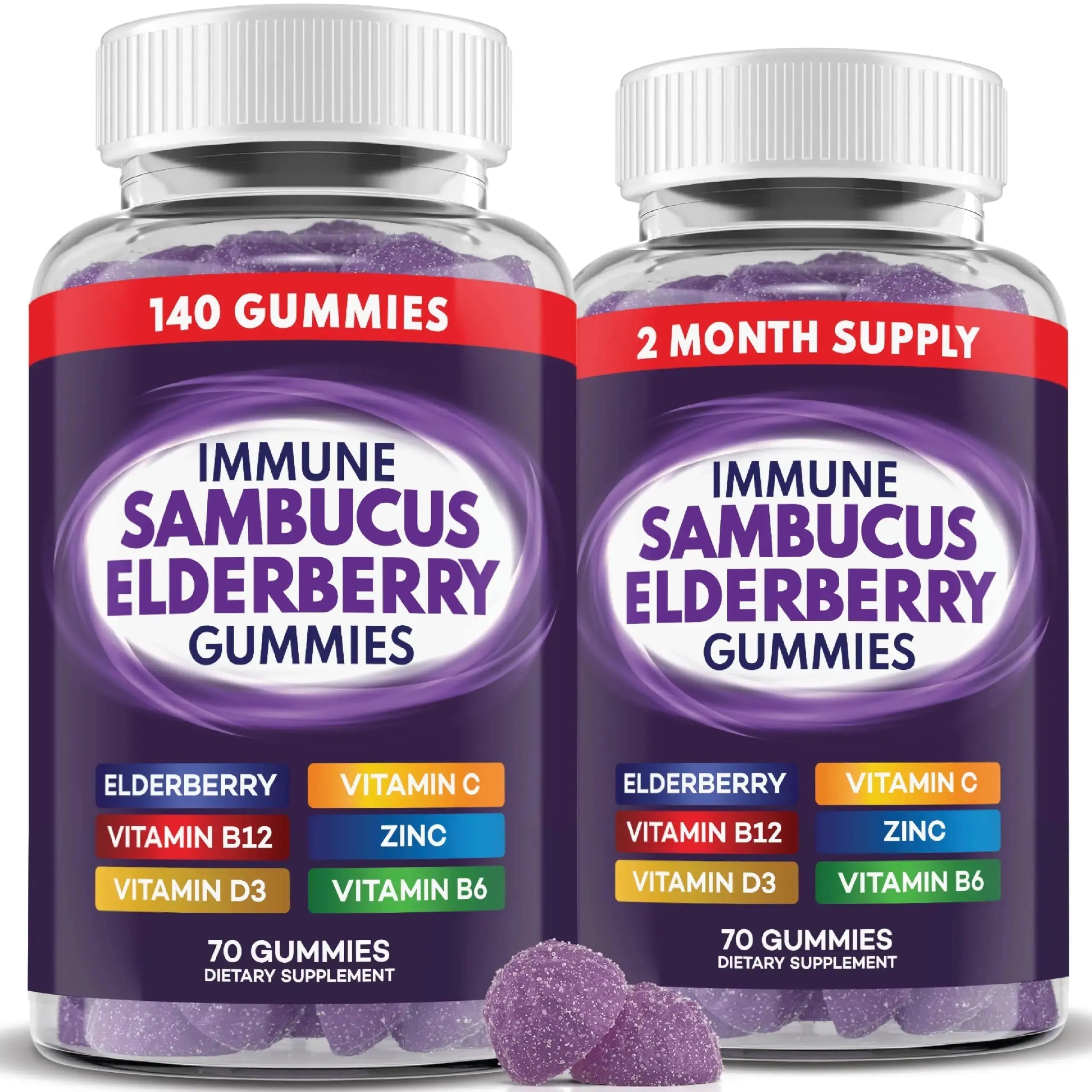 Elderberry Gummies Immune Support, Daily Support for Kids and Adults*, with Sambucus Elderberry, Zinc, Vitamin C, D3, B6, B12, Plus PAYÉ Au supplements