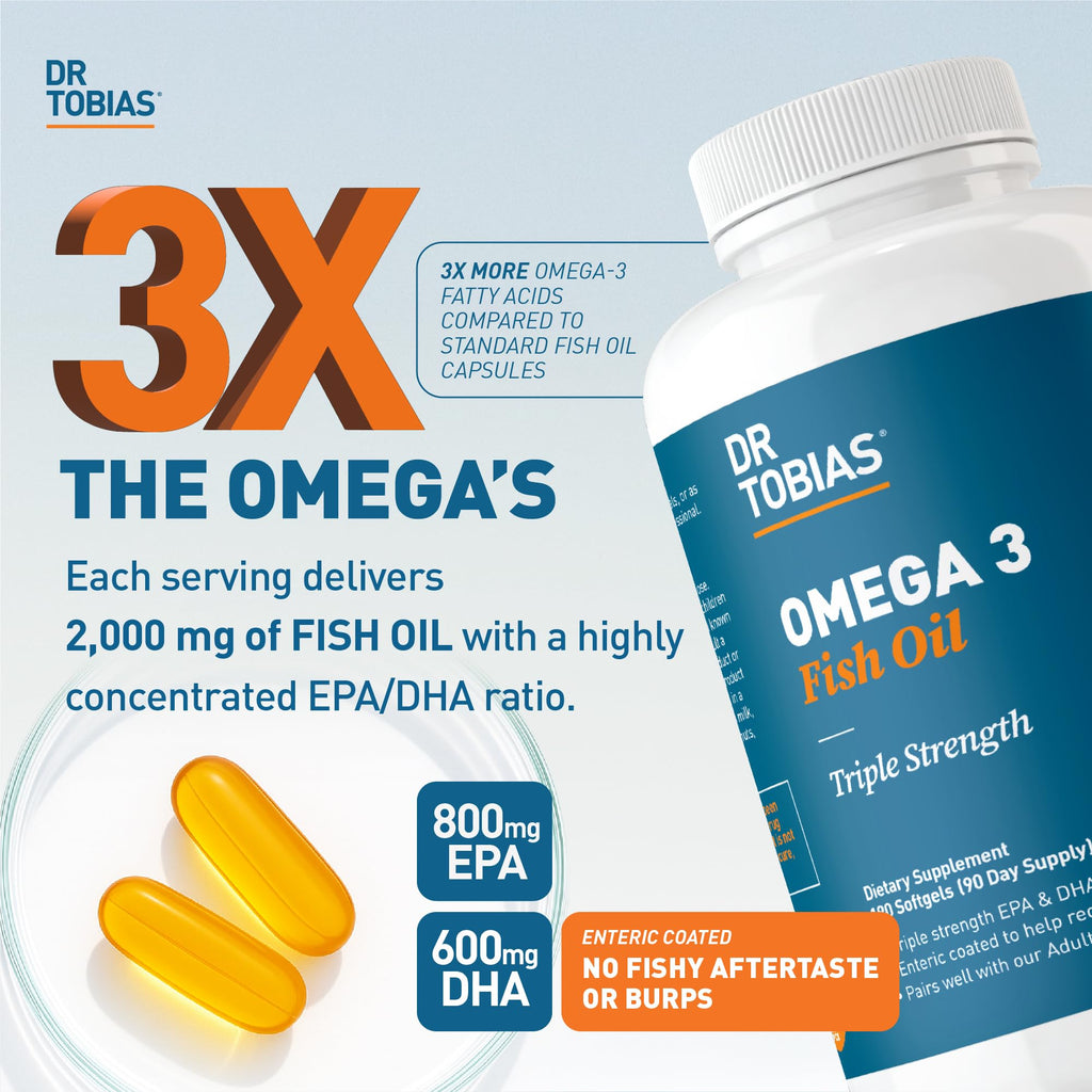 Dr. Tobias Omega 3 Fish Oil 2000mg Triple Strength with 800mg EPA 600mg DHA Per Serving | Fish Oil Omega 3 Supplements for Heart Brain & Immune Support - 180 Softgels (90 Servings) Dr. Tobias Au supplements