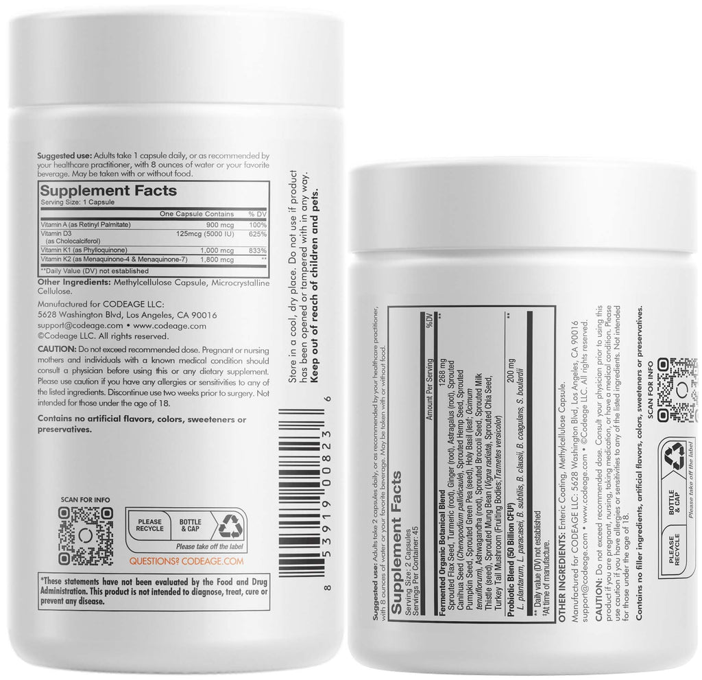 Codeage Daily ADK Vitamin & Probiotic Bundle – Vitamin A Retinyl Palmitate, Vitamin D3 Cholecalciferol, Vitamin K, 50 Billion CFU SBO Probiotic Blend, Non-GMO Codeage Au supplements