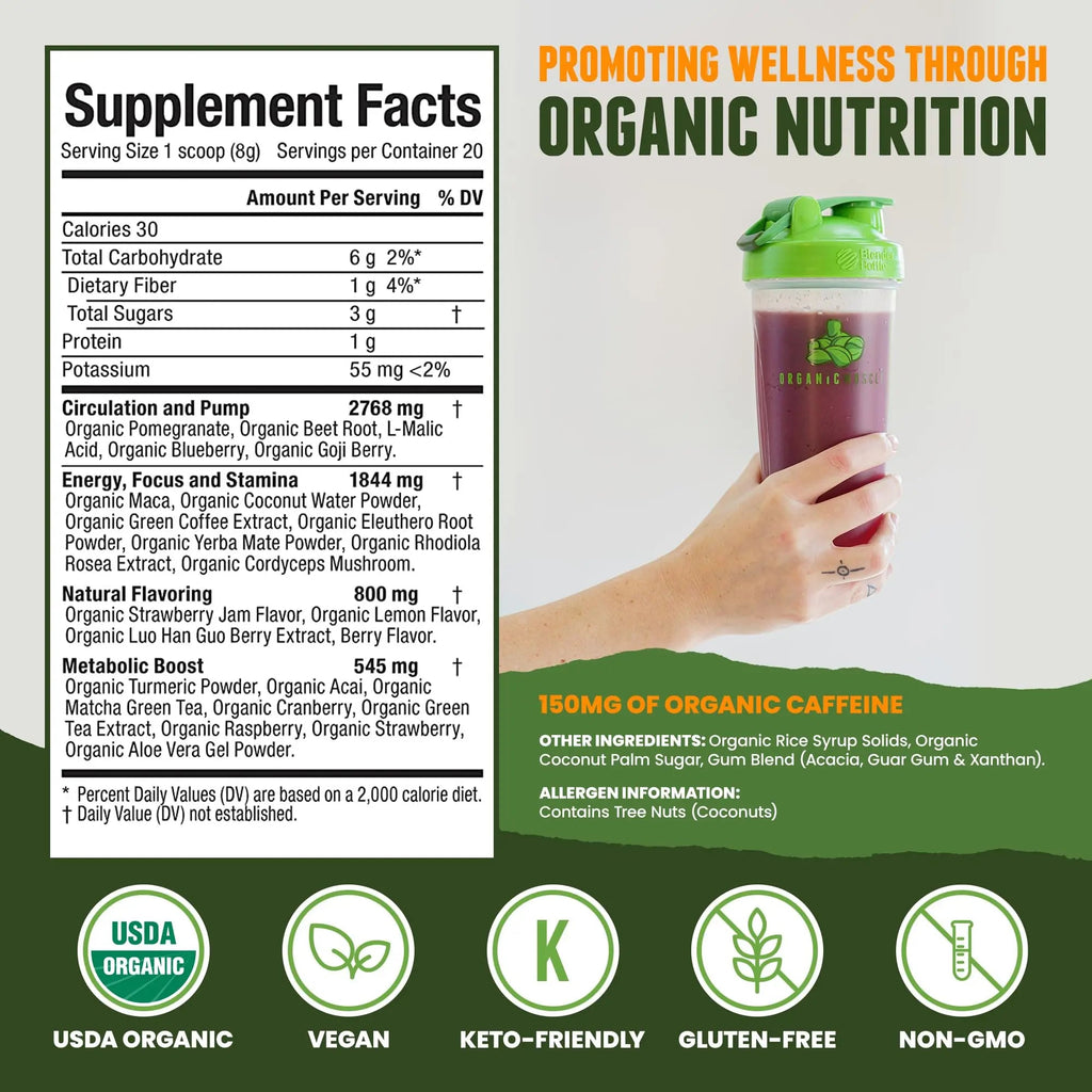 Organic Muscle Superfood Pre Workout Powder for Men & Women, Lemon Berry Organic Muscle Au supplements