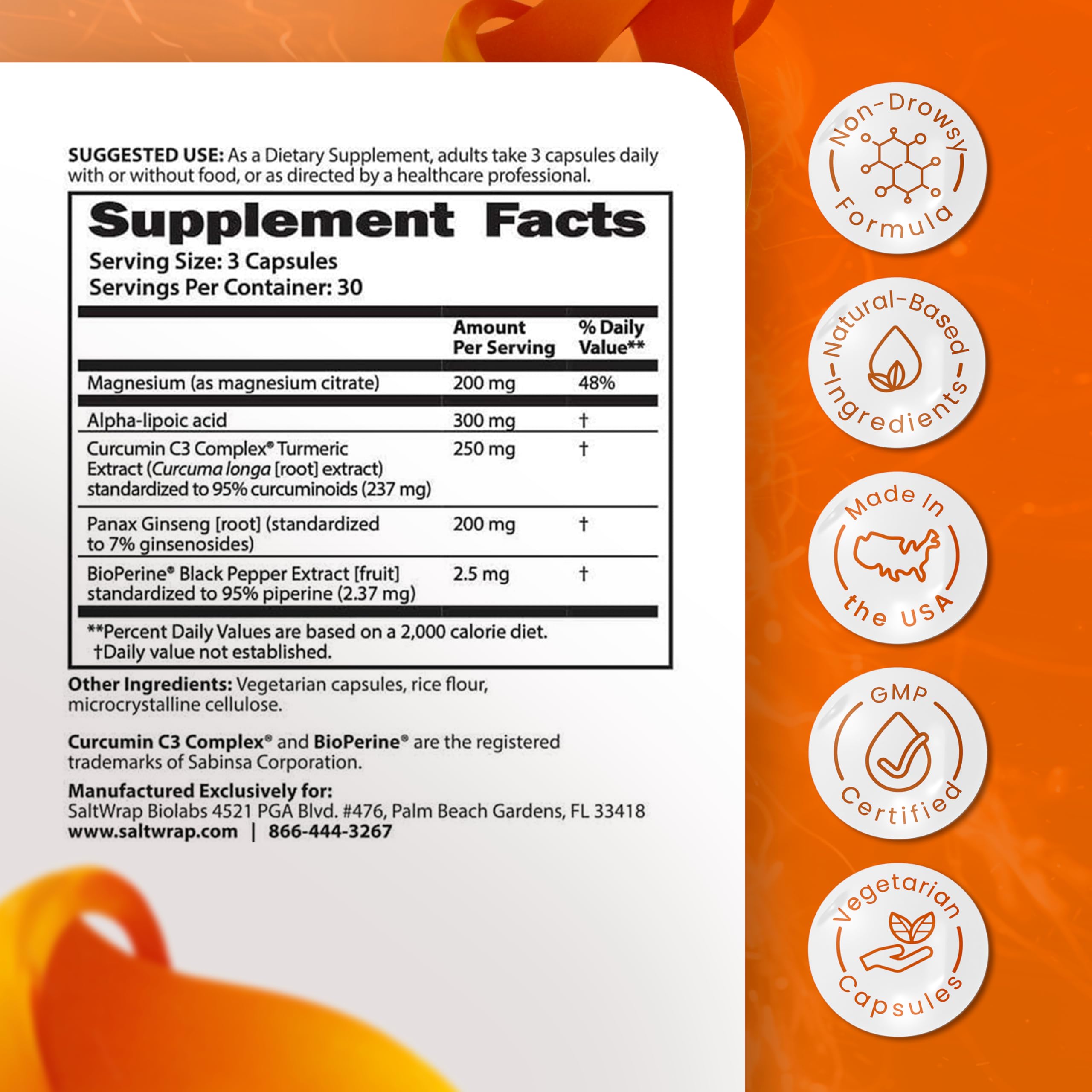 SaltWrap Mag 3D – Daytime (Non-Drowsy) Leg Cramp & Muscle Relief Support - Natural Supplement for Muscle and Nerve Health with Turmeric, Alpha Lipoic Acid & Magnesium SaltWrap Au supplements