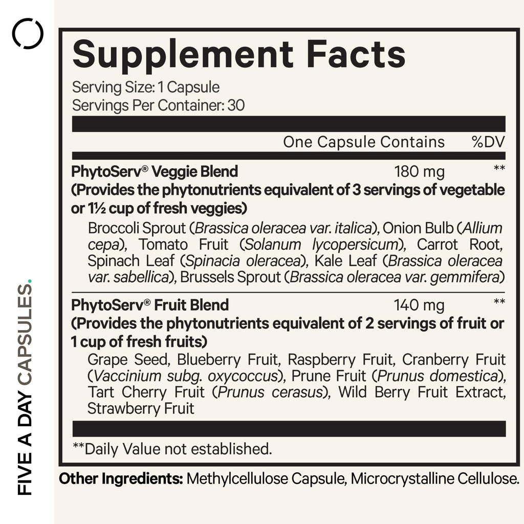 Codeage Instantfood Five A Day – Fruits & Vegetables Capsule Supplement – Whole Food Phytonutrients – 15 Fruits and Veggies Blend - Vegan, Non-GMO – 30 Capsules Codeage Au supplements