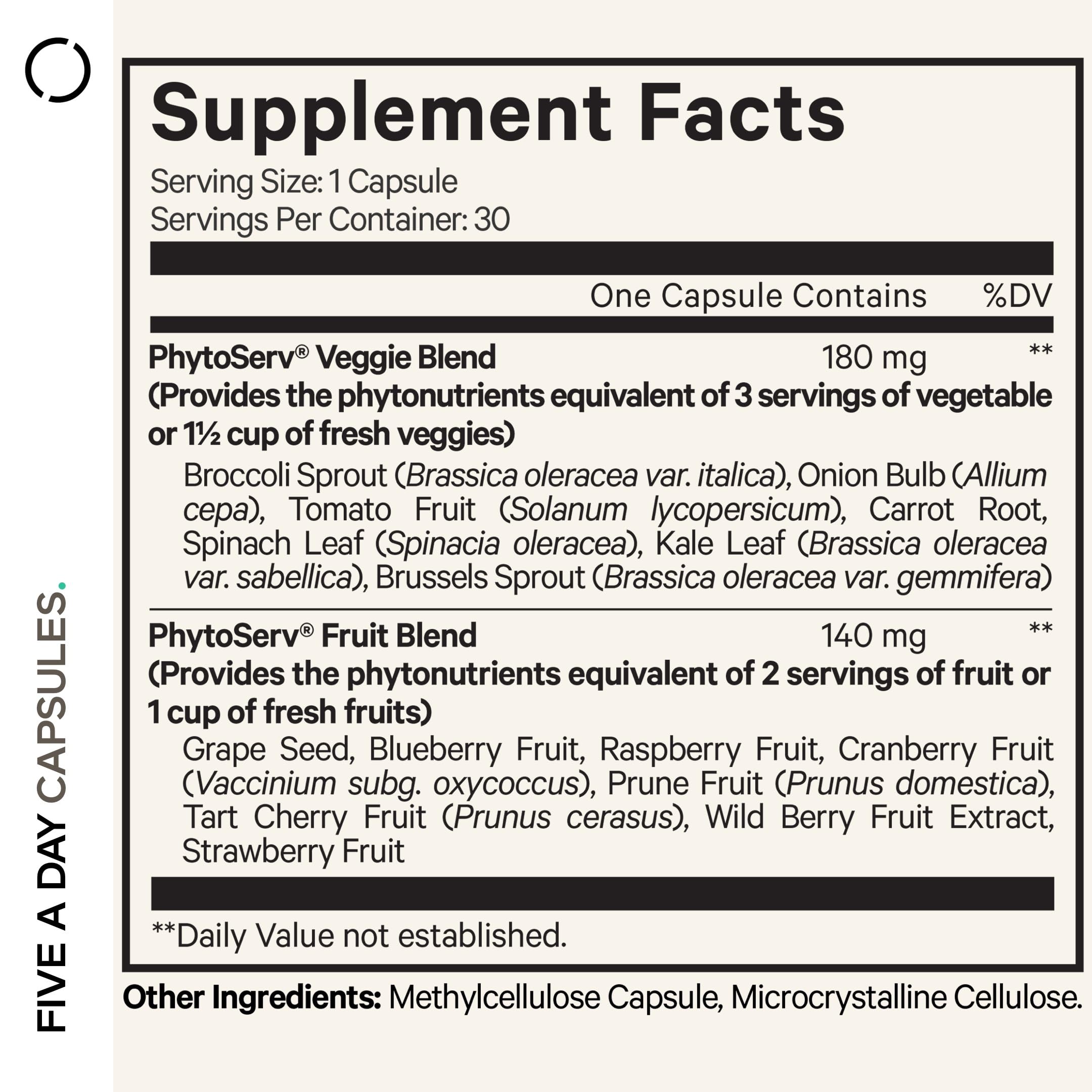 Codeage Instantfood Five A Day – Fruits & Vegetables Capsule Supplement – Whole Food Phytonutrients – 15 Fruits and Veggies Blend - Vegan, Non-GMO – 30 Capsules Codeage Au supplements