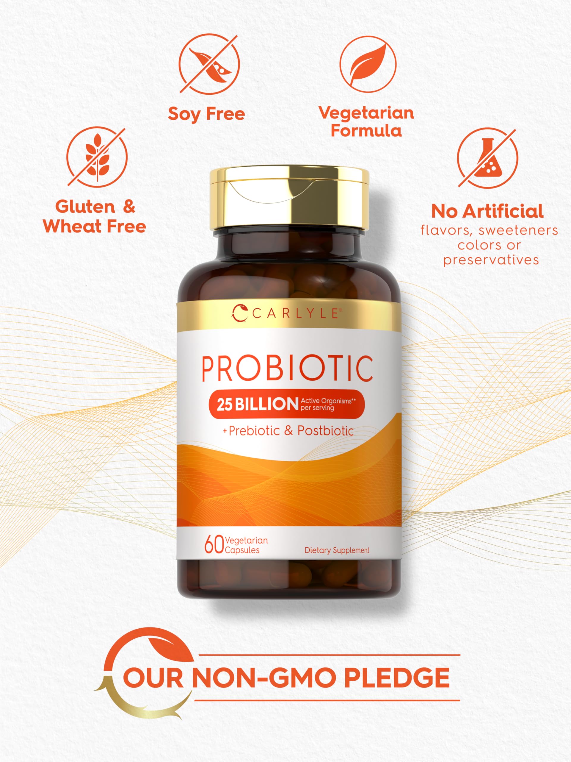 Carlyle Probiotic with Prebiotics & Postbiotics | 25 Billion CFU | 60 Capsules | Supplement for Women & Men | Powder Pills