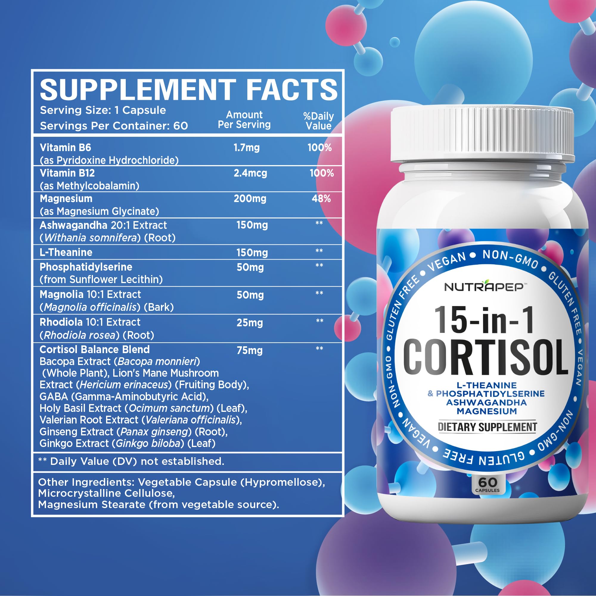 NutraPep Cortisol Detox Supplement Men Women - Reduce Lower Cortisol High Cortisol Reducer Blocker Control - Supports Stress Mood Rest Adrenal Calm Relax with Ashwagandha L-Theanine Magnesium NutraPep Au supplements