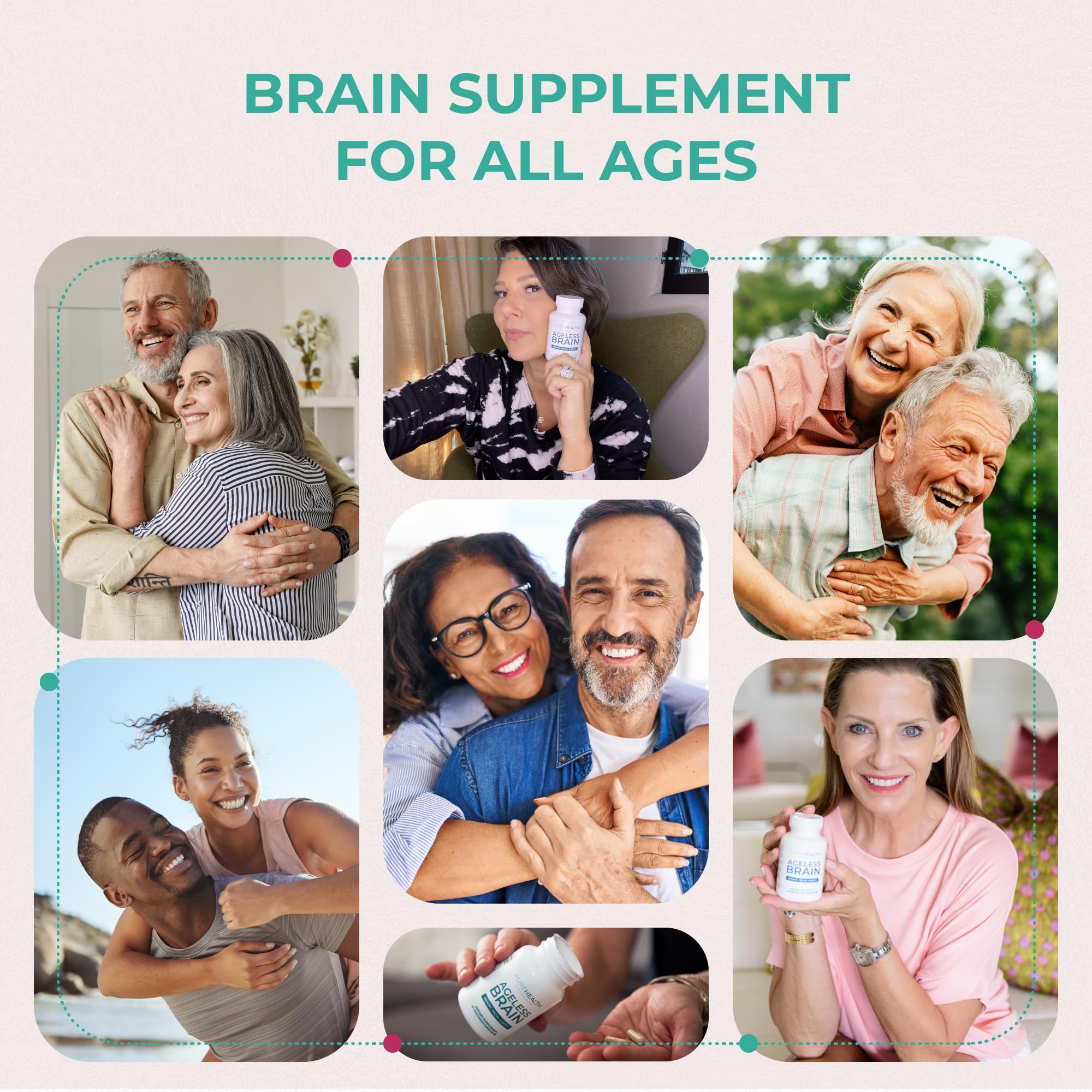 PUREHEALTH RESEARCH Ageless Brain Supplements for Memory and Focus - Nootropic Brain Health Supplement for Adults - with Bacopa Monieri, Alpha GPC, L-Tyrosine, Vitamin B6, Niacin & More, 60 Capsules PUREHEALTH RESEARCH Au supplements