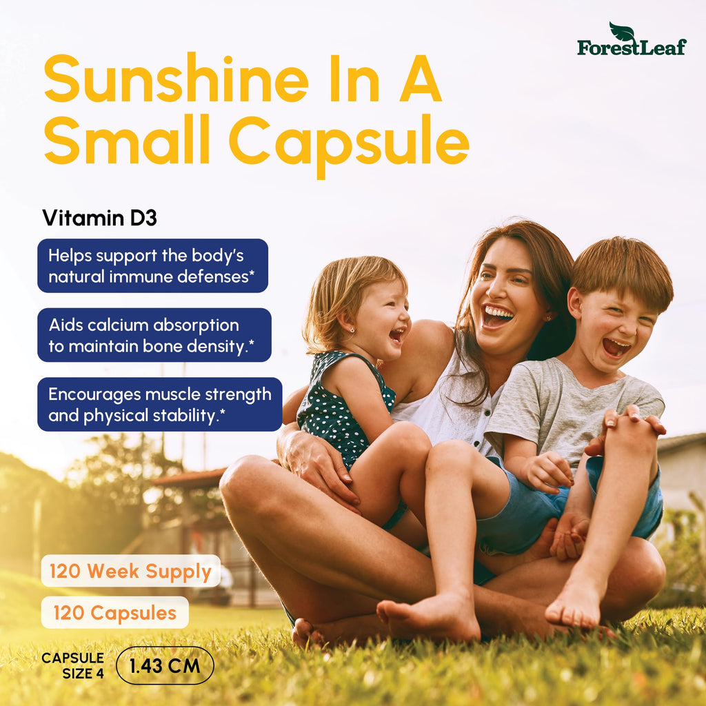 ForestLeaf Vitamin D3 50,000 IU | VIT D - Kosher VIT D3 Vitamin D Supplement for Women and Men | Bone Health, Teeth, Immune Support