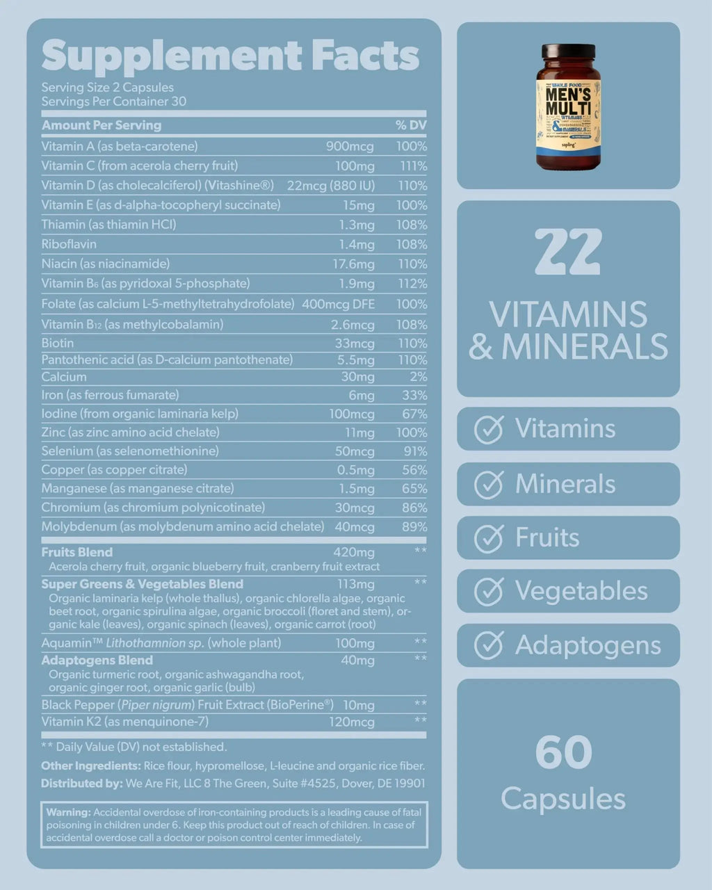 Multivitamin for Men - Daily Men’s Multivitamin - Methylated B Complex with Whole Food Ingredients, Vitamin B12, Folate sapling Au supplements