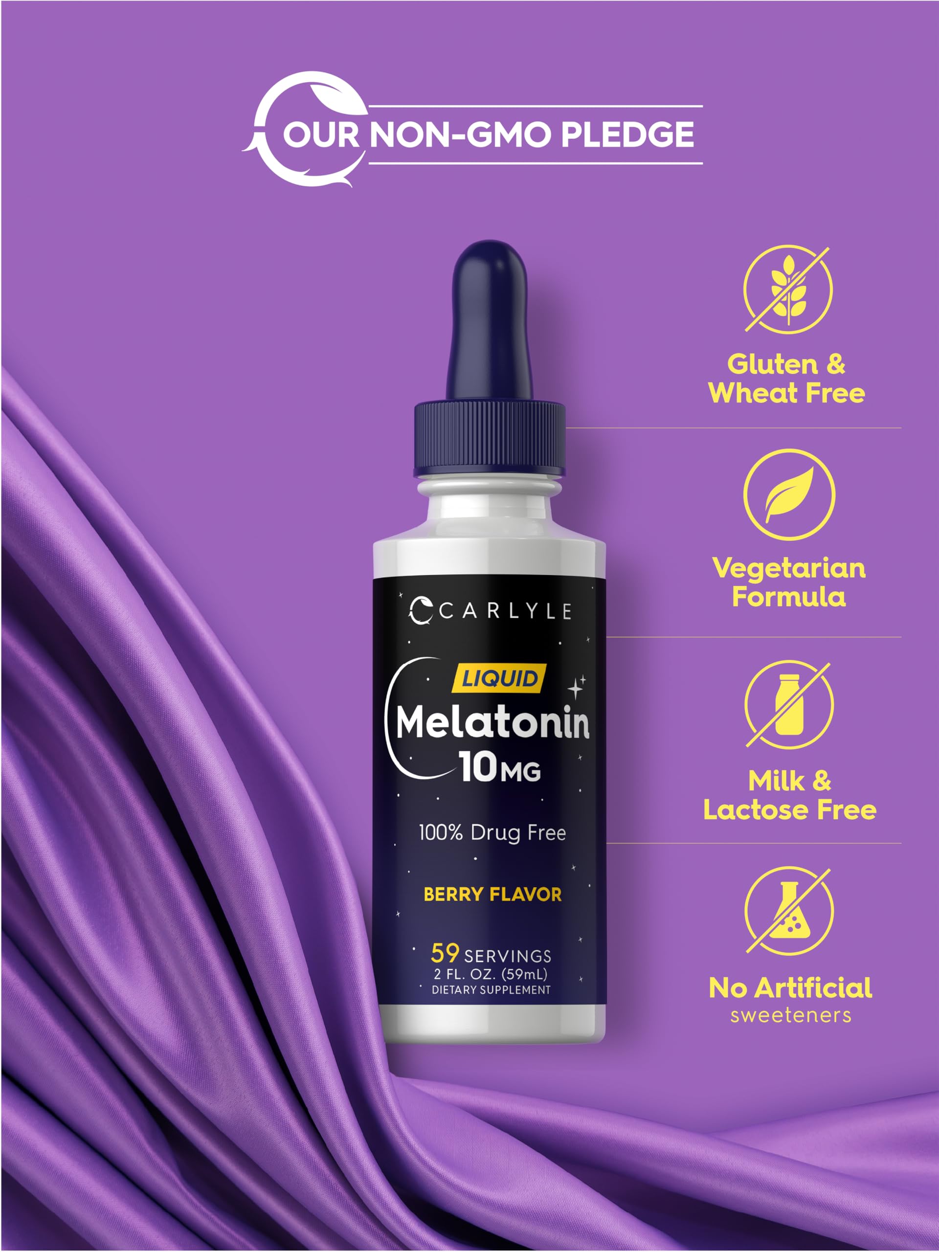 Carlyle Melatonin 10mg | 2 fl oz Liquid Drops | Berry Flavor | for Adults | Non-GMO, Vegetarian Supplement