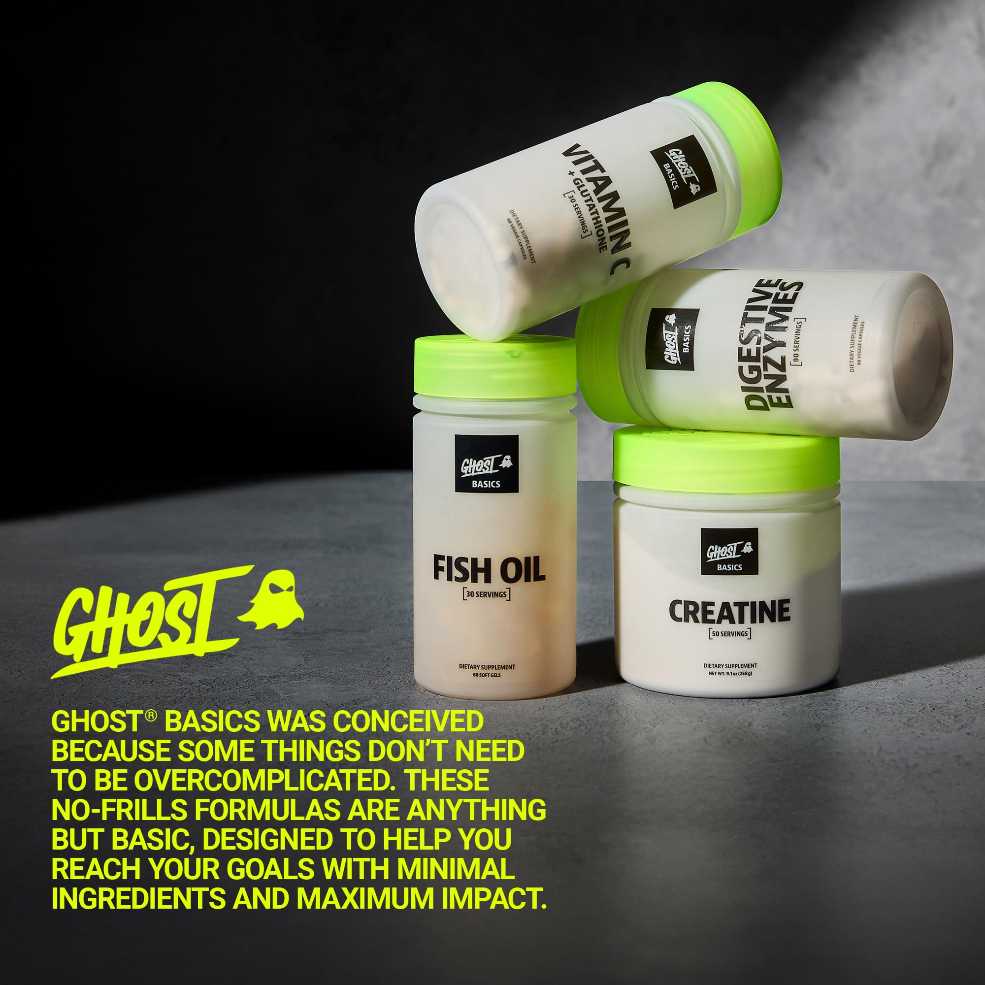 GHOST Basics Creatine Monohydrate Powder for Men & Women – 5G Creapure Creatine Workout Supplement for Muscle Gain – Vegan, Soy Free & Gluten Free - 50 Servings