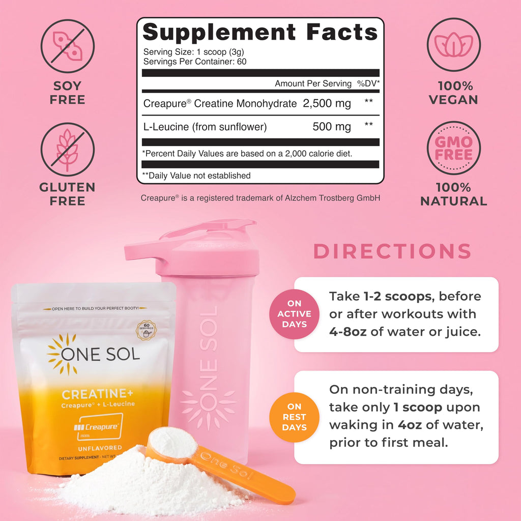 One Sol Creatine for Women, All Natural Women’s Creatine Powder w Creapure & Leucine, Increase Lean Muscle Mass, Reduce Recovery Time, Promotes Brain & Bone Health (Unflavored, 60 Servings) One Sol Au supplements