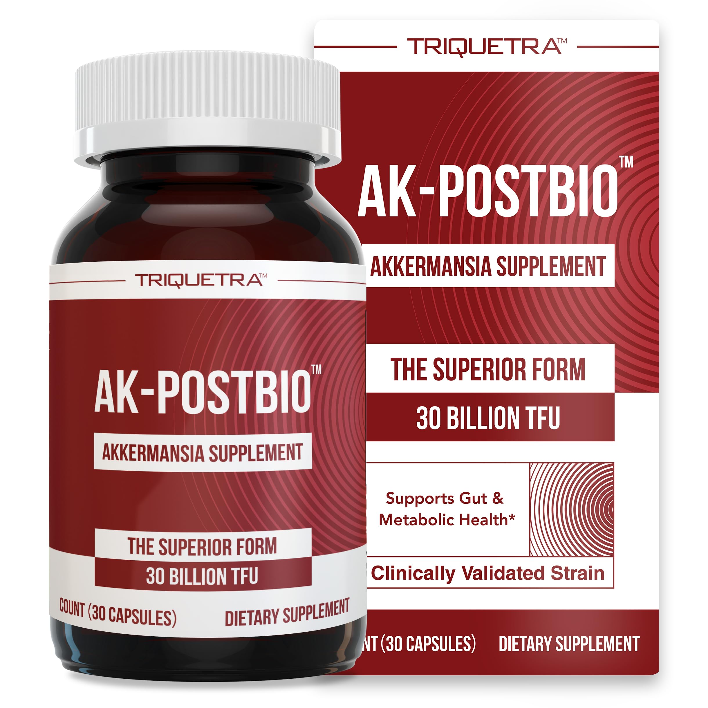 AK-Postbio: Akkermansia Probiotic 30 Billion TFU - Max Strength, Clinically Validated Dose & Patented Strain - Superior Pasteurized Form, Highest Absorption, Delivery - GLP-1 Probiotic - 30 Servings Triquetra Health Au supplements