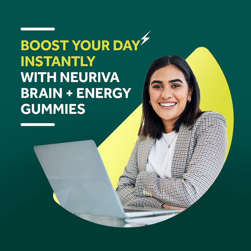 NEURIVA Brain + Energy Gummies, Nootropic Brain Supplements for Focus and Concentration with Neurofactor, Vitamin B12 & Caffeine for an Energy Boost*, 75ct Natural BlackBerry NEURIVA Au supplements