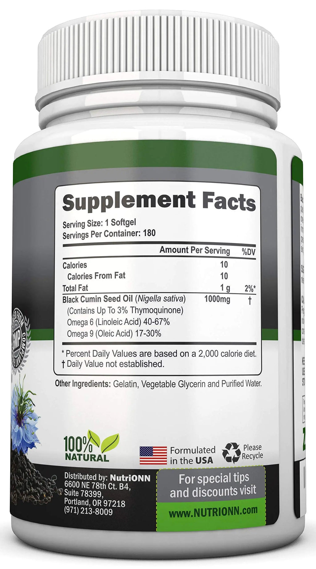 Black Seed Oil - 1000 Mg - 180 Softgels - Cold-Pressed Non-GMO Black Cumin Seed NutriONN Au supplements