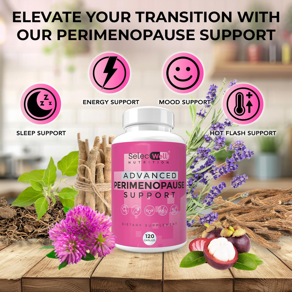 Perimenopause & Menopause Support Supplement for Women – Multi‑Symptom Relief with Black Cohosh & Red Clover Isoflavones | Ashwagandha Adaptogen & Herbal Blend | Hormone Balance Support | 120 Capsules SelecWell Au supplements
