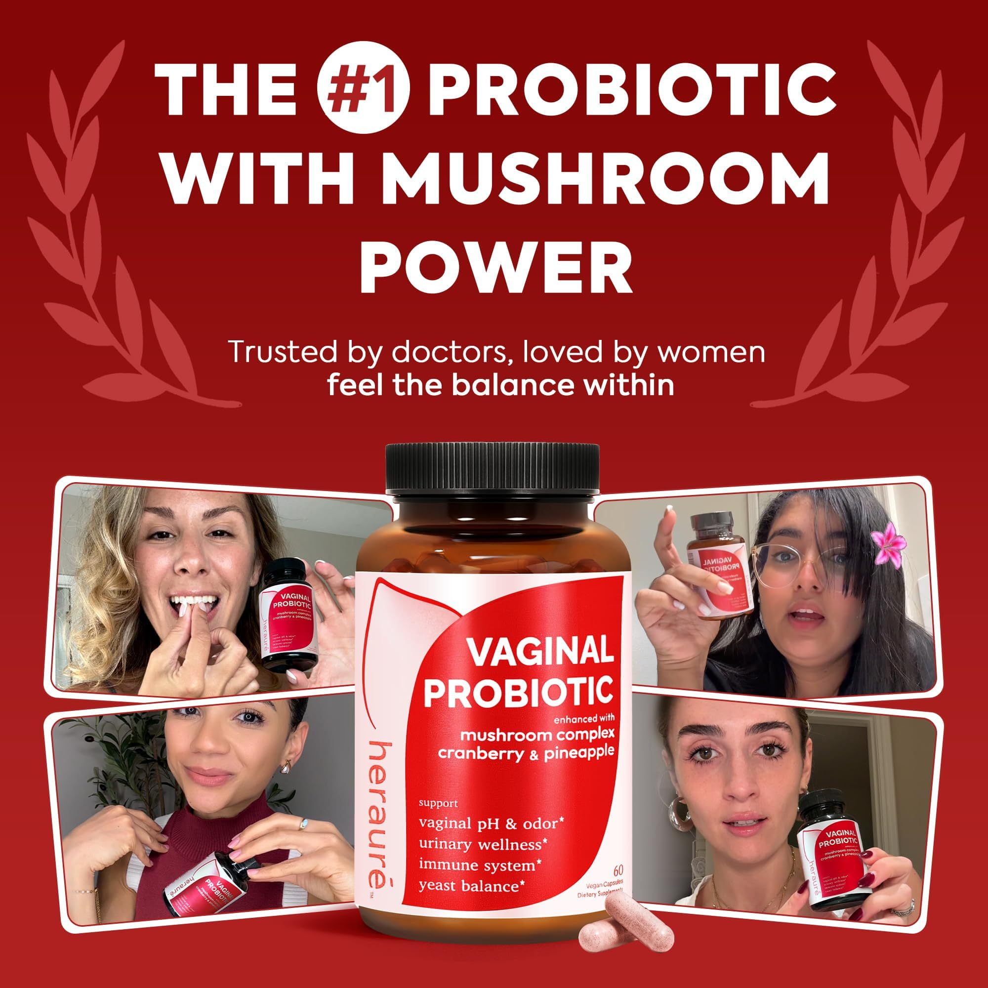 HerAure Vaginal Probiotics for Women - pH Balance, Healthy Vaginal Odor, Vaginal Flora, Yeast Balance, Women Probiotics and Prebiotics, Immune Support