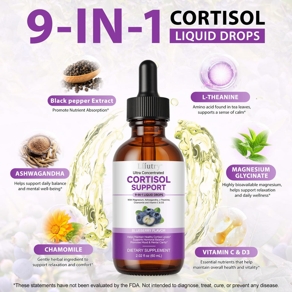Cortisol Supplements for Women & Men, Cortisol Reducer 10 In 1 Cortisol Detox Liquid Drops with Magnesium, Ashwagandha, L-Theanine Liquid Drops, Hormone Balanced,Promotes Mood & Mental Clarity 2 Fl.Oz QZFICNJY Au supplements