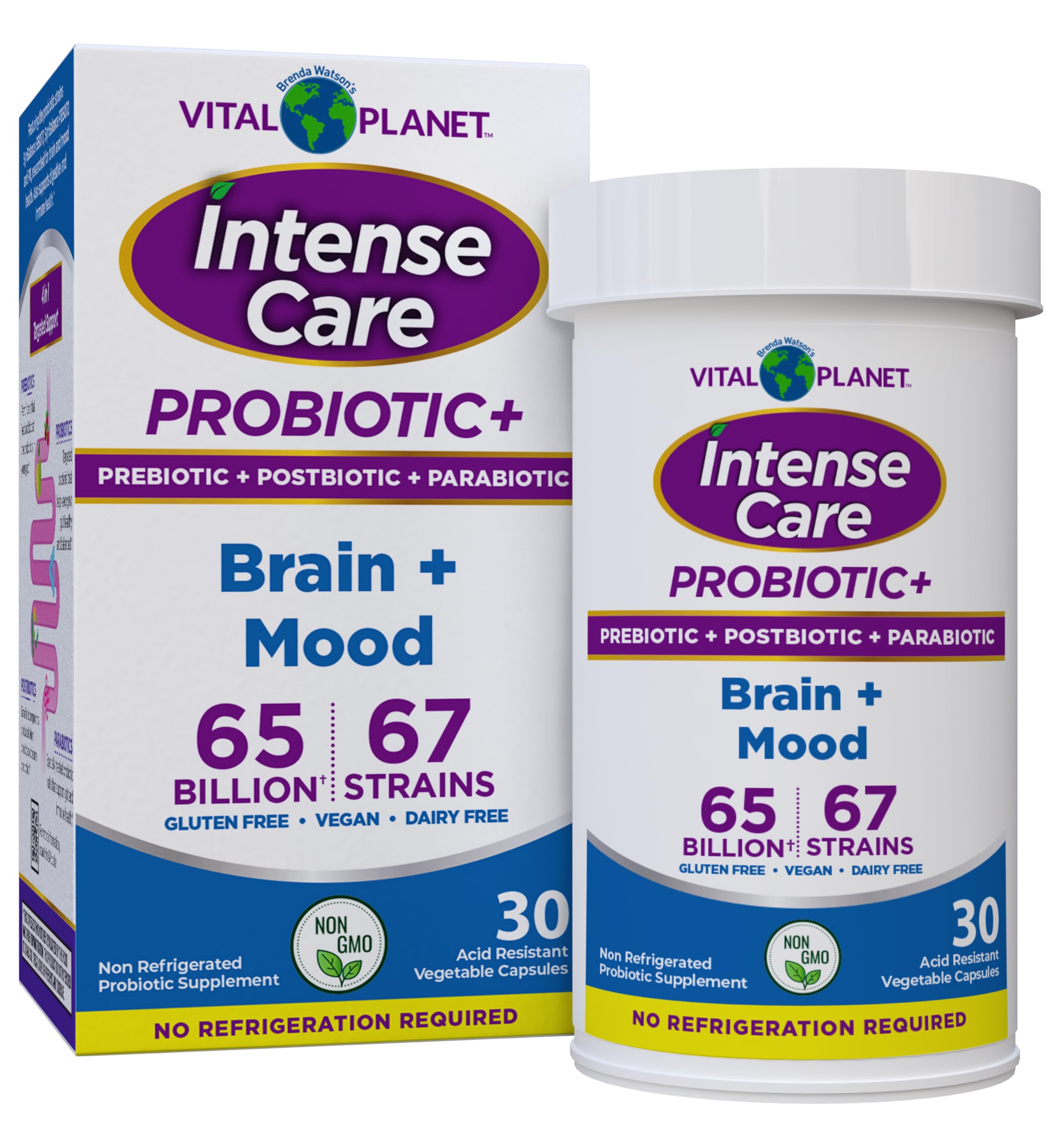 Vital Planet - Intense Care Brain & Mood Probiotics, Organic Prebiotics, Postbiotics, Parabiotics, Complete 4-in-1 Health Supplement for Adults, 65 Billion CFU, 67 Strains, Digestive and Immune 30 ct Vital Planet Au supplements