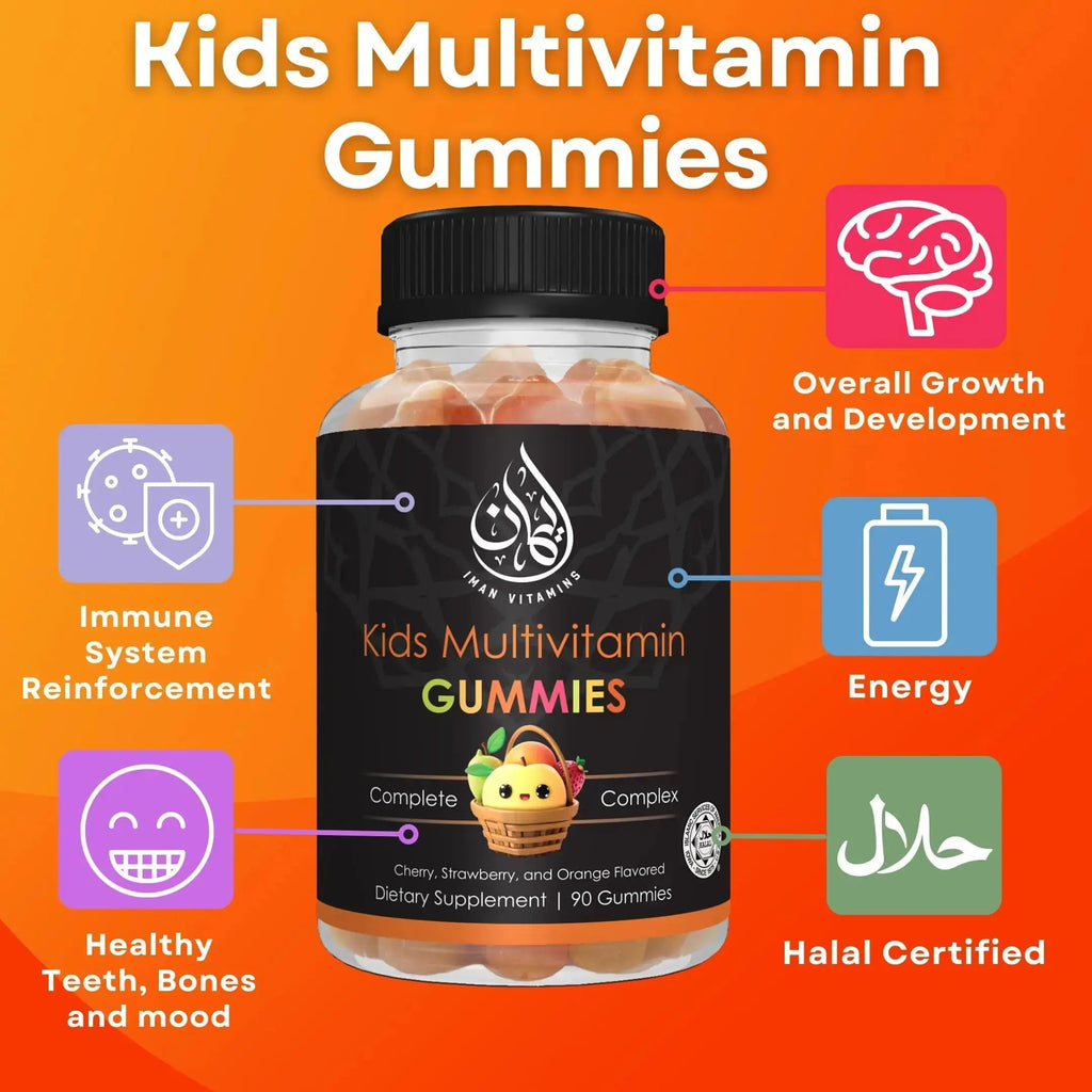 Iman Vitamins Halal Kids Multivitamin Gummies | Vitamin C, D, Zinc, A, E, B6, B12, Biotin, Folate, Inositol | Strengthen Metabolism, Bones & Immunity | Iman Vitamins Au supplements