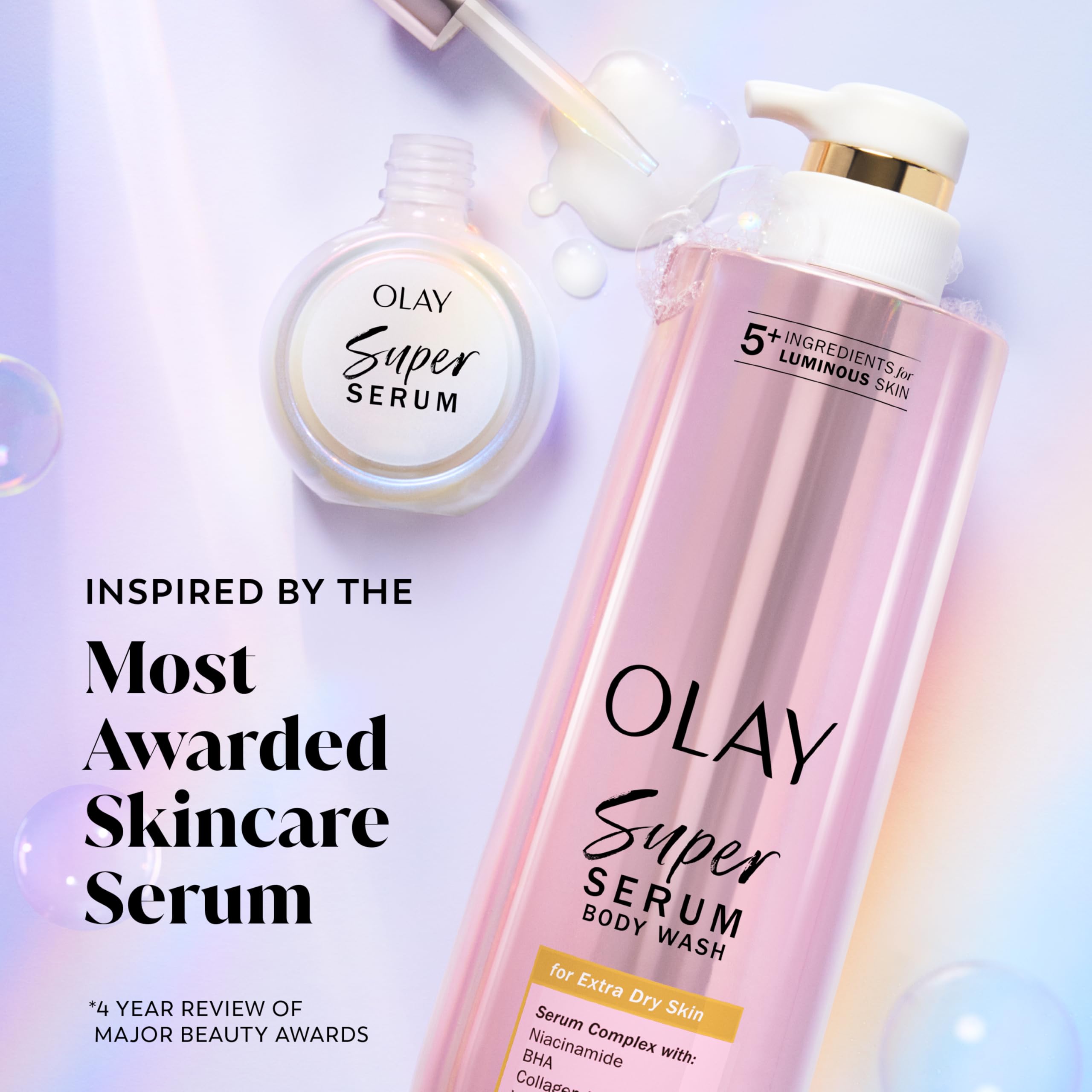 Olay Super Serum Body Wash for Extra Dry Skin, 24hr Long Lasting Hydration, 5+ Ingredient