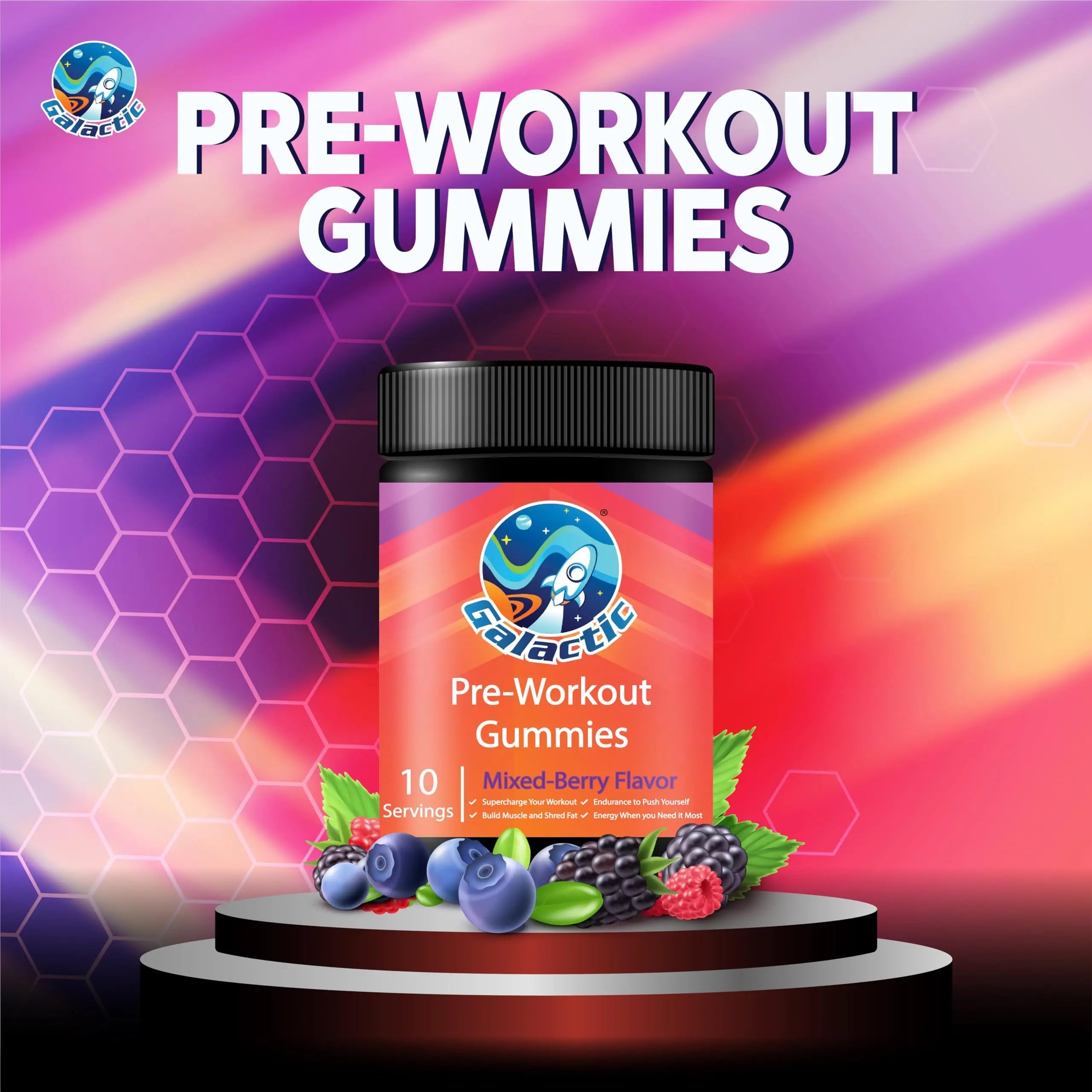 Galactic Pre-Workout Gummies, All Natural, 250mg Caffeine, Beta-Alanine, L-Citrulline Galactic Au supplements