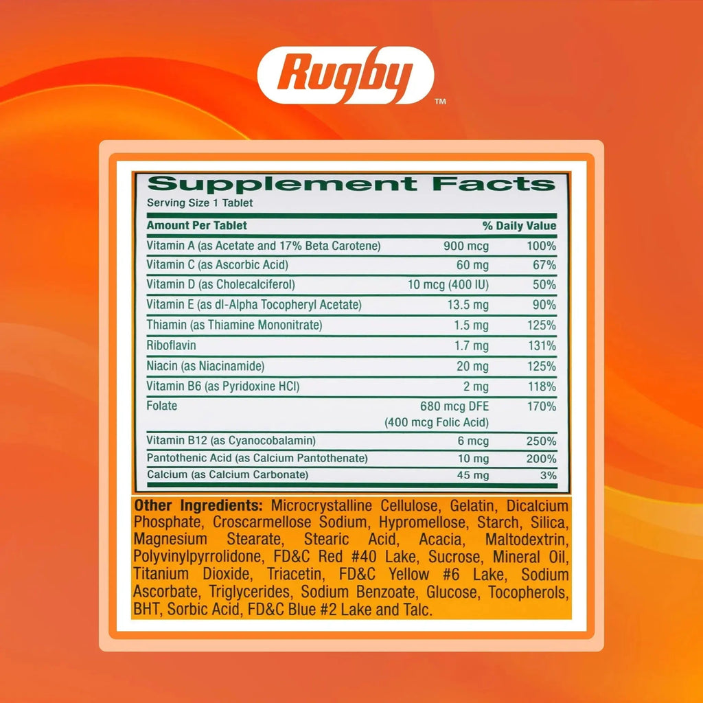 Rugby Daily-Vite Multivitamin Tablets, Gluten-Free Dietary Supplement for Adults, Supports Overall Health, No Artificial Flavors - 1000 Count (1 Pack) RUGBY LABORATORIES Au supplements