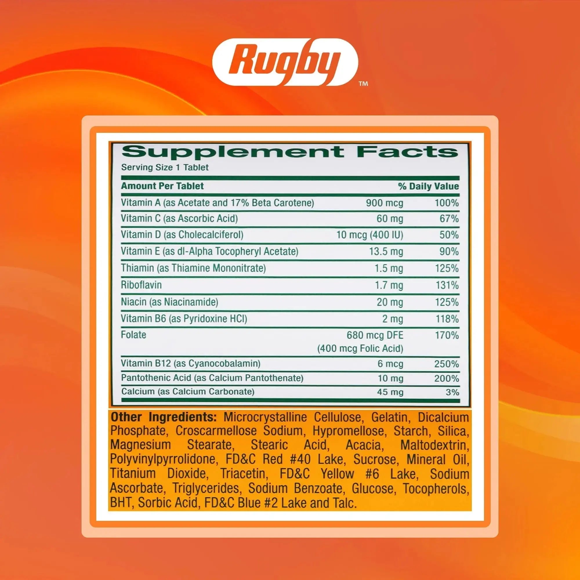 Rugby Daily-Vite Multivitamin Tablets, Gluten-Free Dietary Supplement for Adults, Supports Overall Health, No Artificial Flavors - 1000 Count (1 Pack) RUGBY LABORATORIES Au supplements