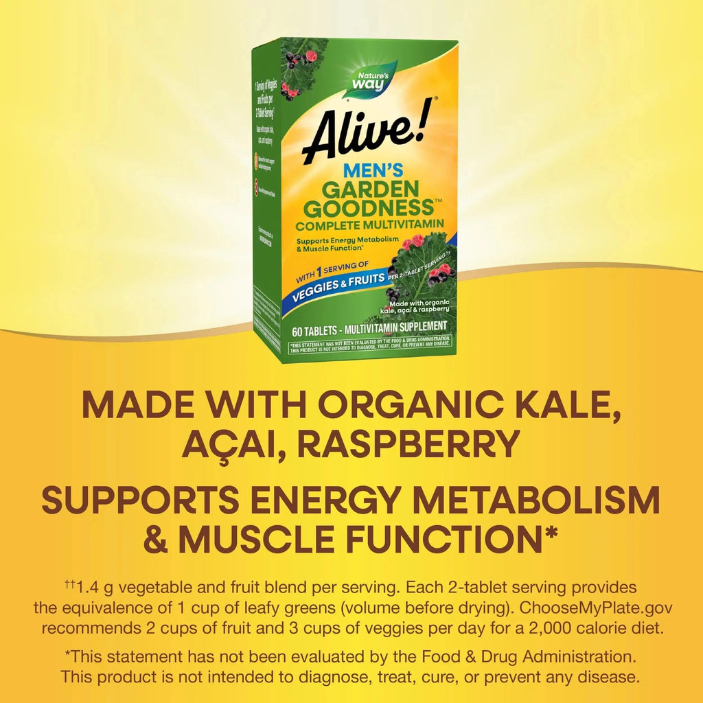 Nature's Way Alive! Garden Goodness Men's Multivitamin, Veggie & Fruit Blend (1400mg per serving), Made with Organic Kale, 60 Count Nature's Way Au supplements