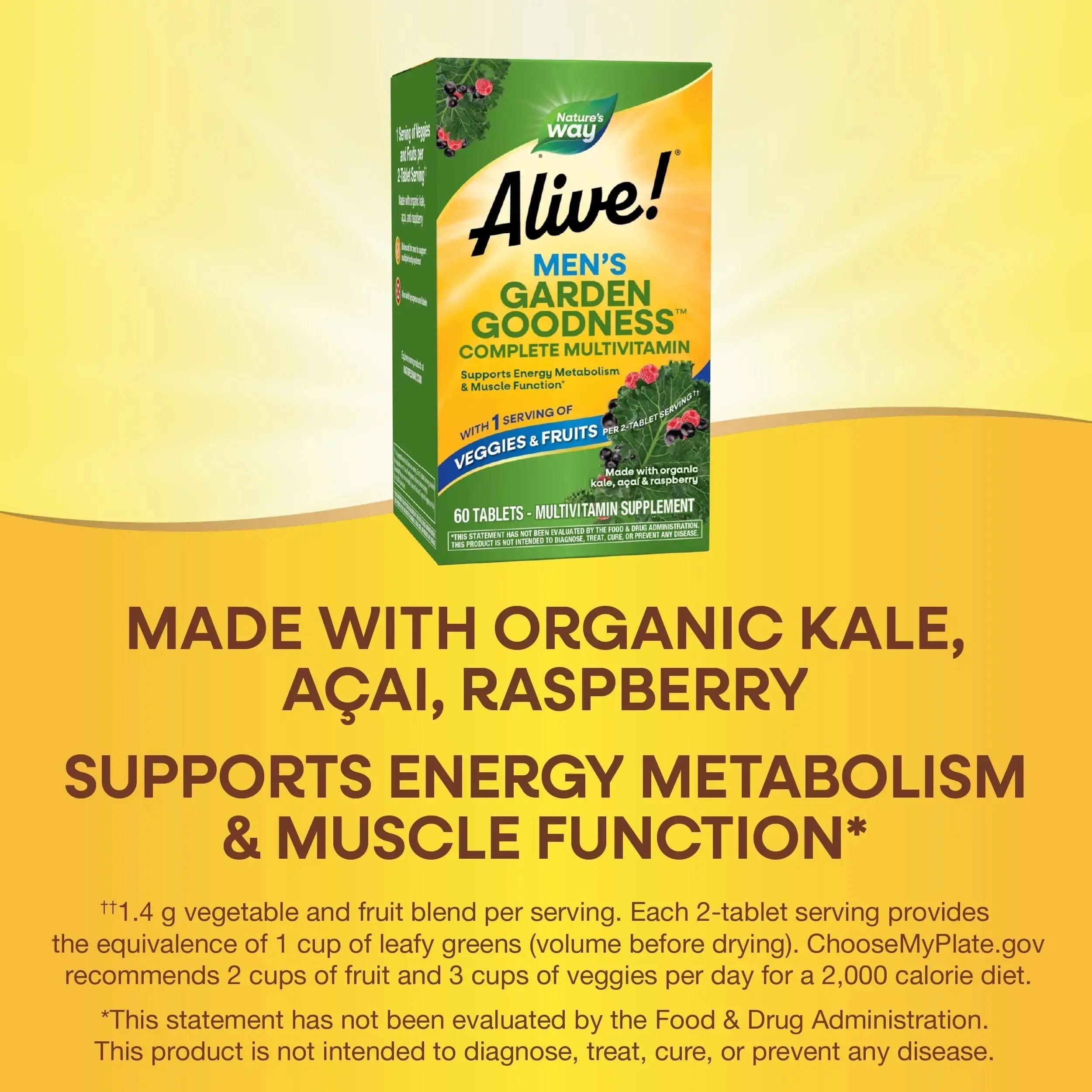 Nature's Way Alive! Garden Goodness Men's Multivitamin, Veggie & Fruit Blend (1400mg per serving), Made with Organic Kale, 60 Count Nature's Way Au supplements