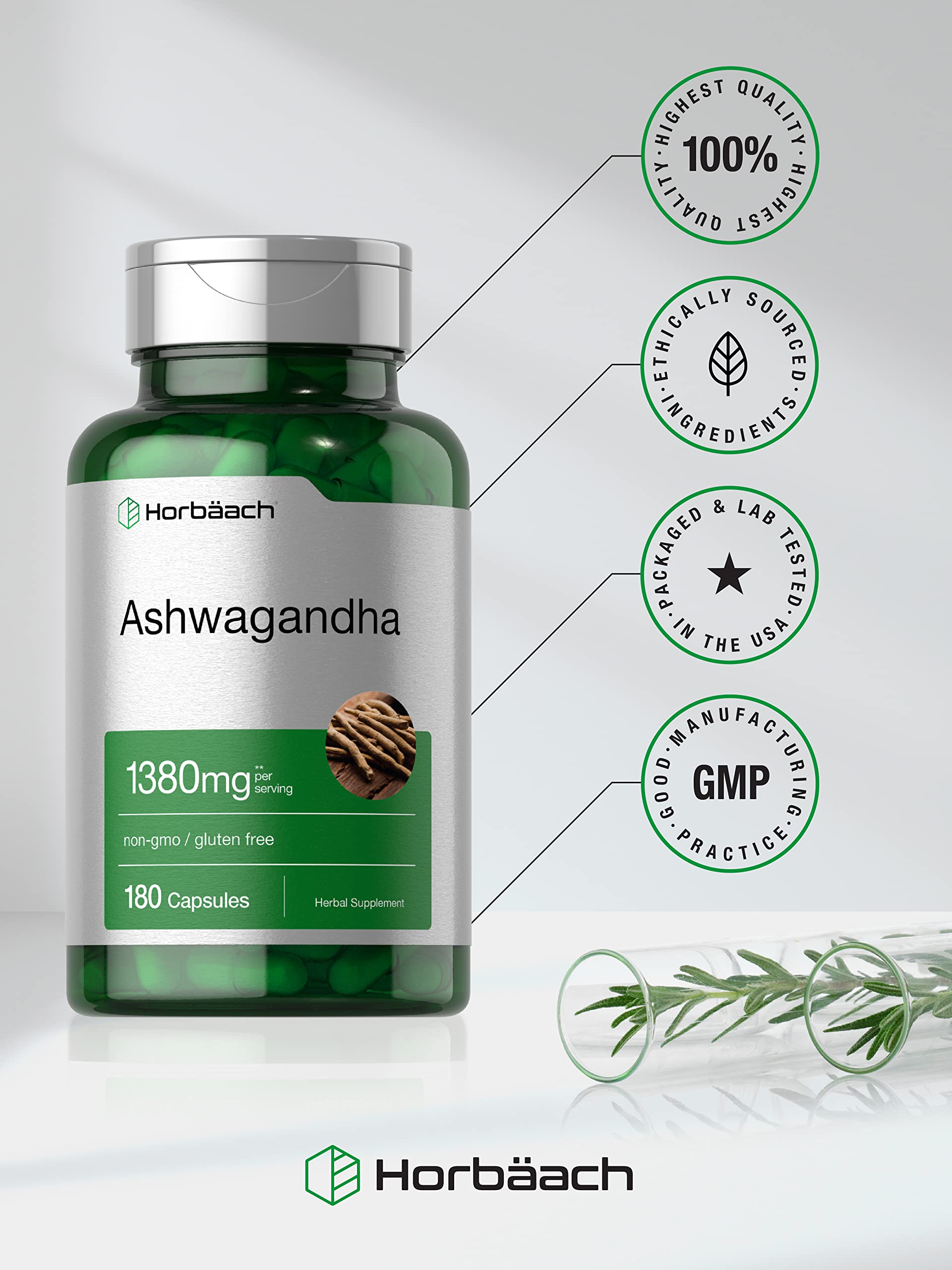 Horbäach Ashwagandha Root Supplement | 180 Capsules | for Women and Men | Herbal Extract | Non-GMO, Gluten Free Horbäach Au supplements