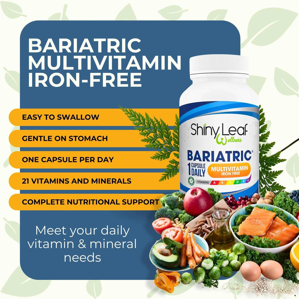 Bariatric Multivitamin Iron-Free One Capsule Per Day and CoQ10 100mg Supplement for Brain Health and Energy Management for Women and Men - 1 Month Supply Shiny Leaf Au supplements