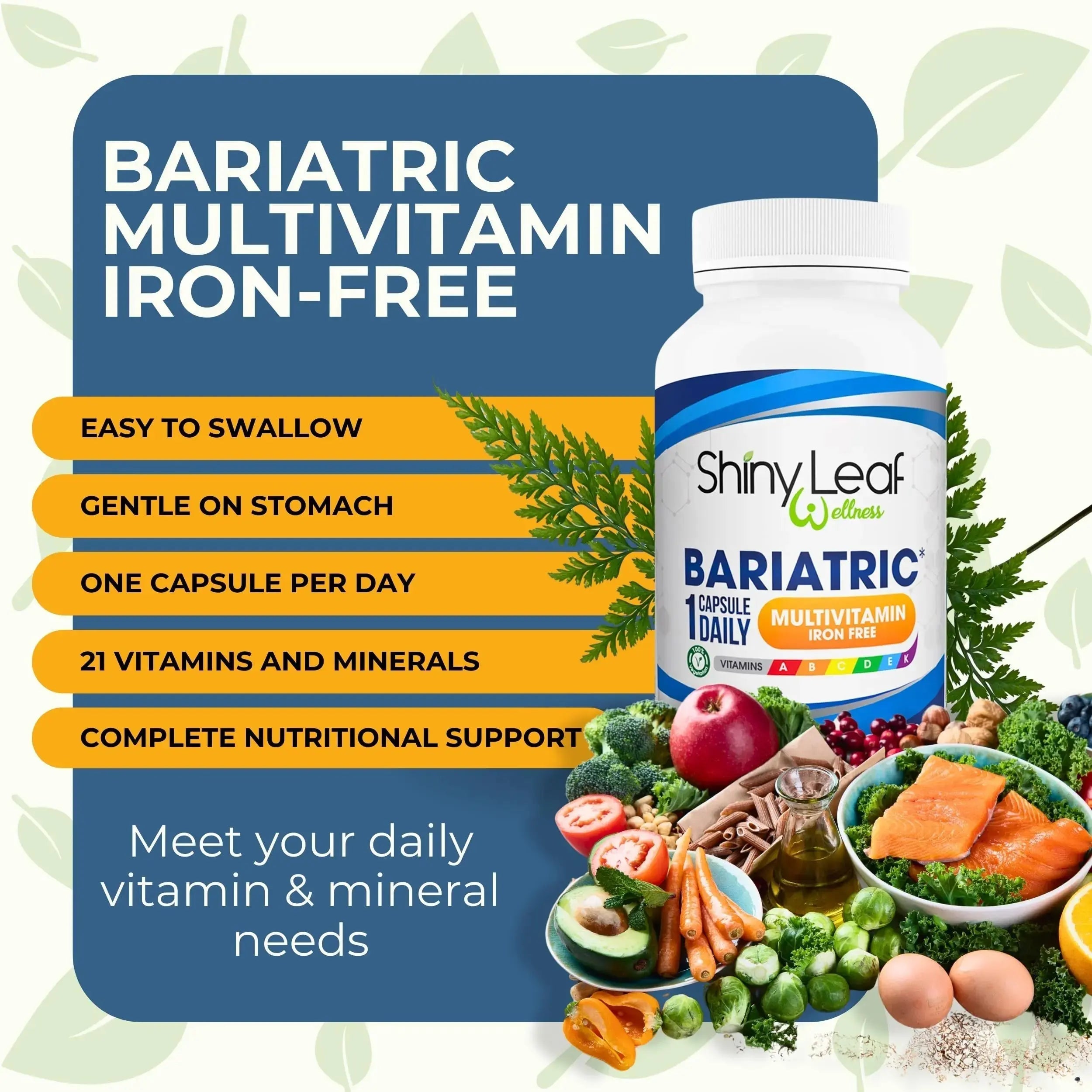 Bariatric Multivitamin Iron-Free One Capsule Per Day and CoQ10 100mg Supplement for Brain Health and Energy Management for Women and Men Shiny Leaf Au supplements