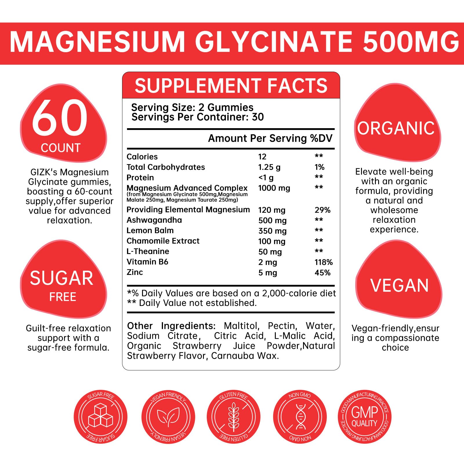 Magnesium Glycinate Gummies 500mg – Sugar Free Magnesium Gummies with L-Theanine - Sleep, Calm, Stress Relief for Adults & Kids 4+
