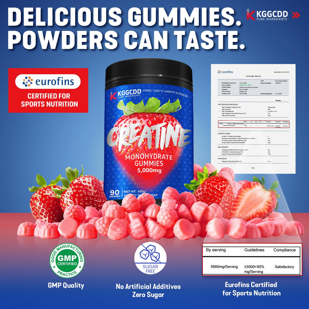 KGGCDD 99.99% Creatine Monohydrate Gummies for Men & Women, 5,000mg Tasty Creatine Gummies for Muscle Strength, Endurance, Recovery & Sugar Free, Gluten-Free, Vegan, Non-GMO, 90 Count KGGCDD Au supplements