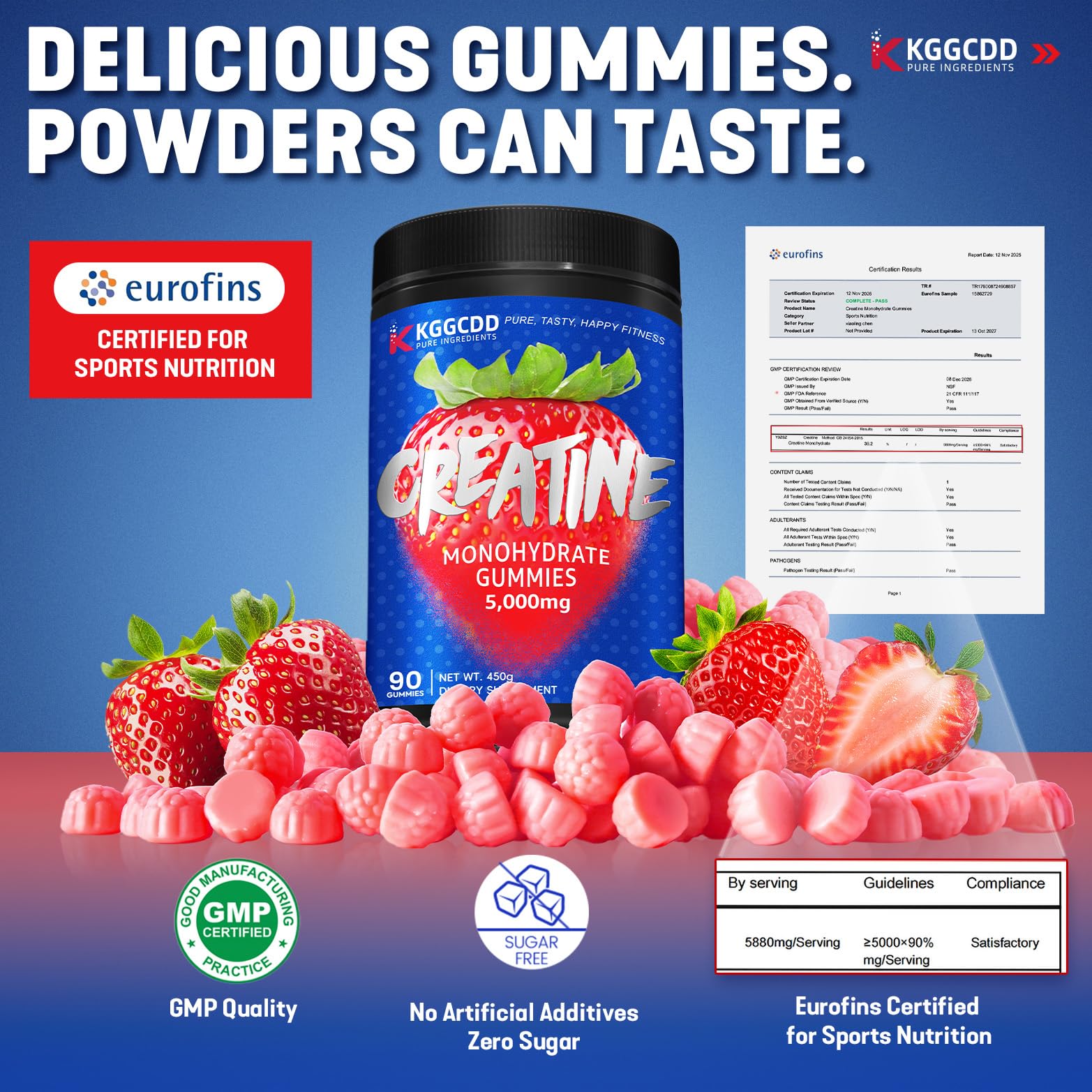 KGGCDD 99.99% Creatine Monohydrate Gummies for Men & Women, 5,000mg Tasty Creatine Gummies for Muscle Strength, Endurance, Recovery & Sugar Free, Gluten-Free, Vegan, Non-GMO, 90 Count KGGCDD Au supplements