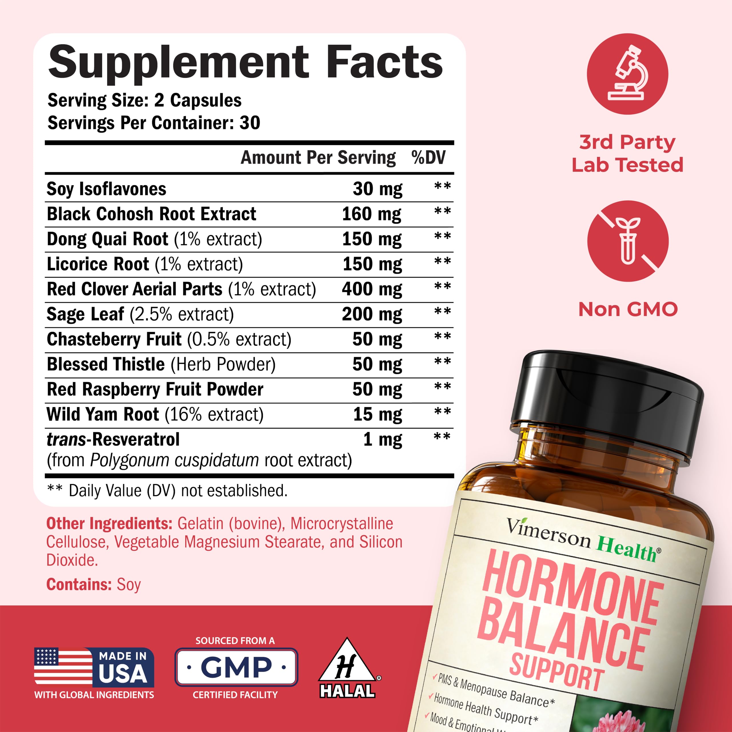 Hormone Harmony for Women with Black Cohosh, Dong Quai & Red Clover – Natural Hormone Balance for Women of All Ages – Supports PMS, Menopause & Mood – Women’s Hormone Balance Supplement – 60 Capsules Vimerson Health Au supplements