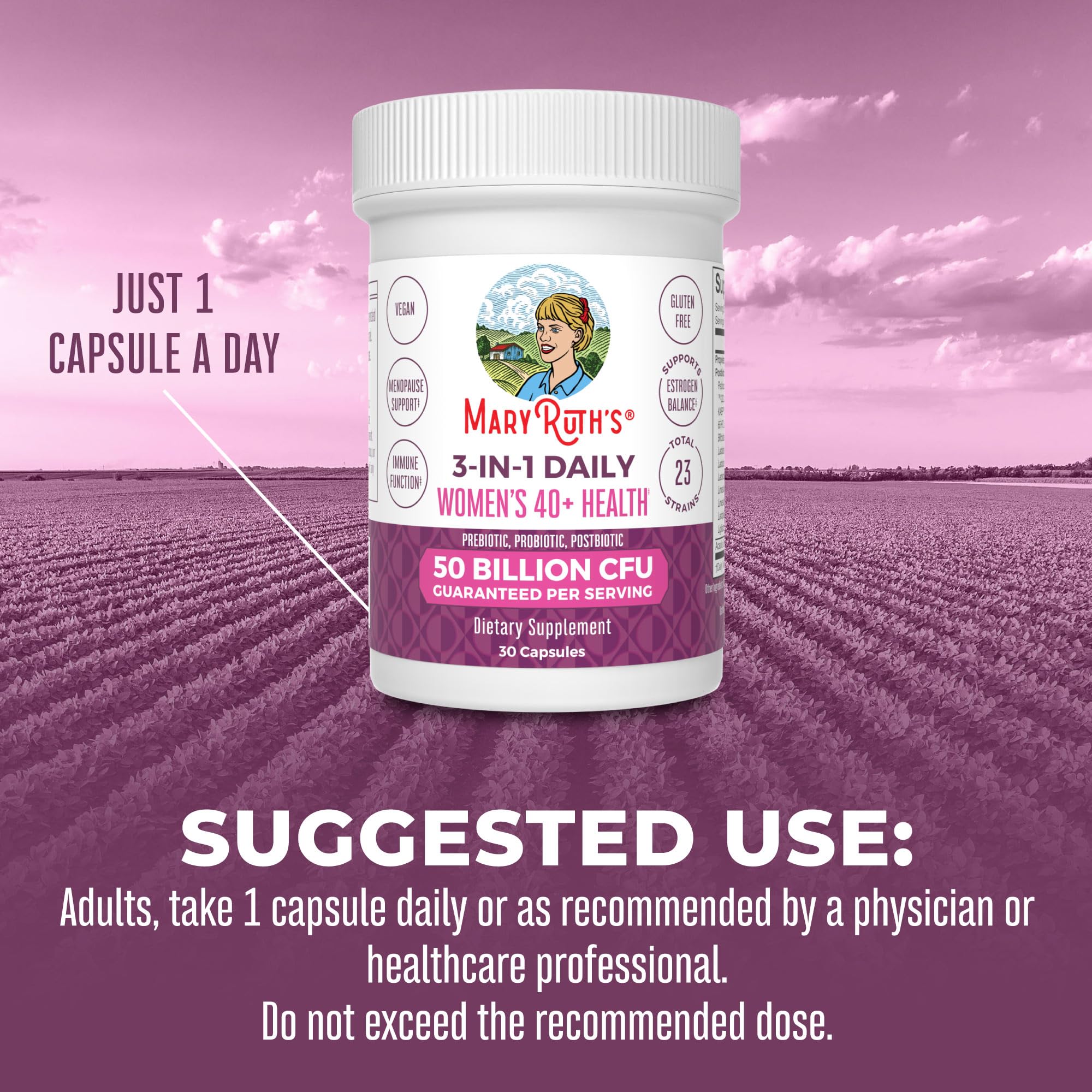 MaryRuth's 3-in-1 Daily Health 40+ Probiotics for Women | Hormonal & Menopause Support Supplement for Women | Gut Health Capsules | 50 Billion CFU | Allergen Free | 30 Ct MARYRUTH'S Au supplements