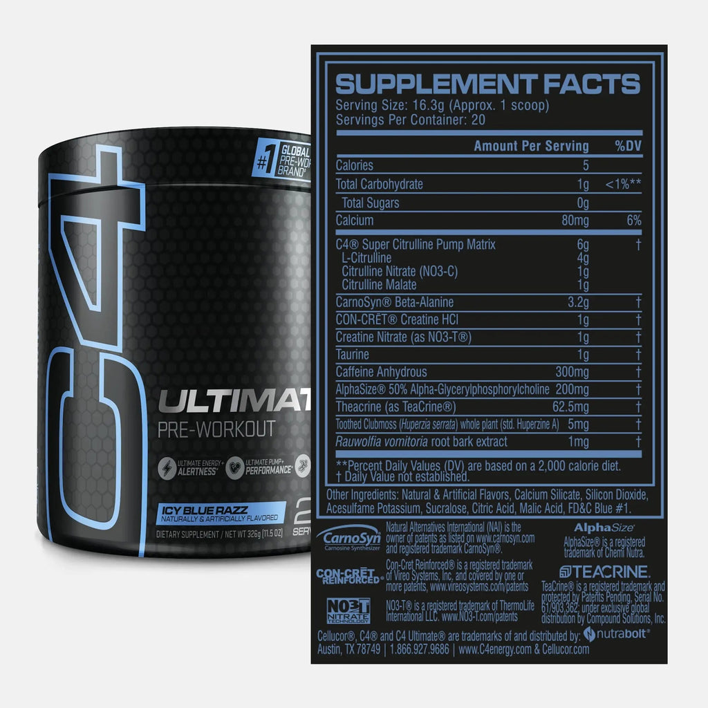 Cellucor C4 Ultimate Pre Workout Powder ICY Blue Razz - Sugar Free Preworkout Cellucor Au supplements