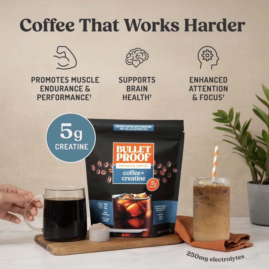 Bulletproof Coffee + Creatine Instant Coffee, 5g Micronized Creatine Monohydrate with Electrolytes & MCT Oil, Clean Toxin-Tested Beans, Energy & Performance Support, 38 Servings Bulletproof Au supplements