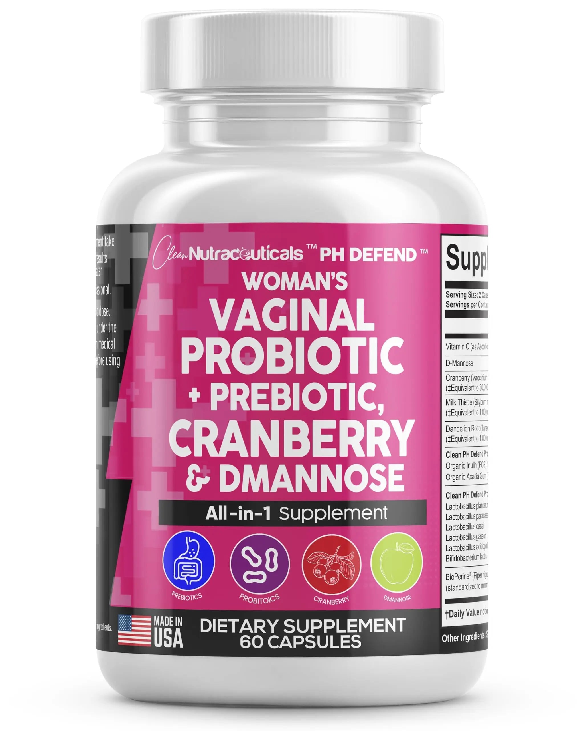 Vaginal Probiotics For Women + Prebiotics 20 Billion Cranberry Pills 30,000mg w/ D-Manno Clean Nutraceuticals Au supplements