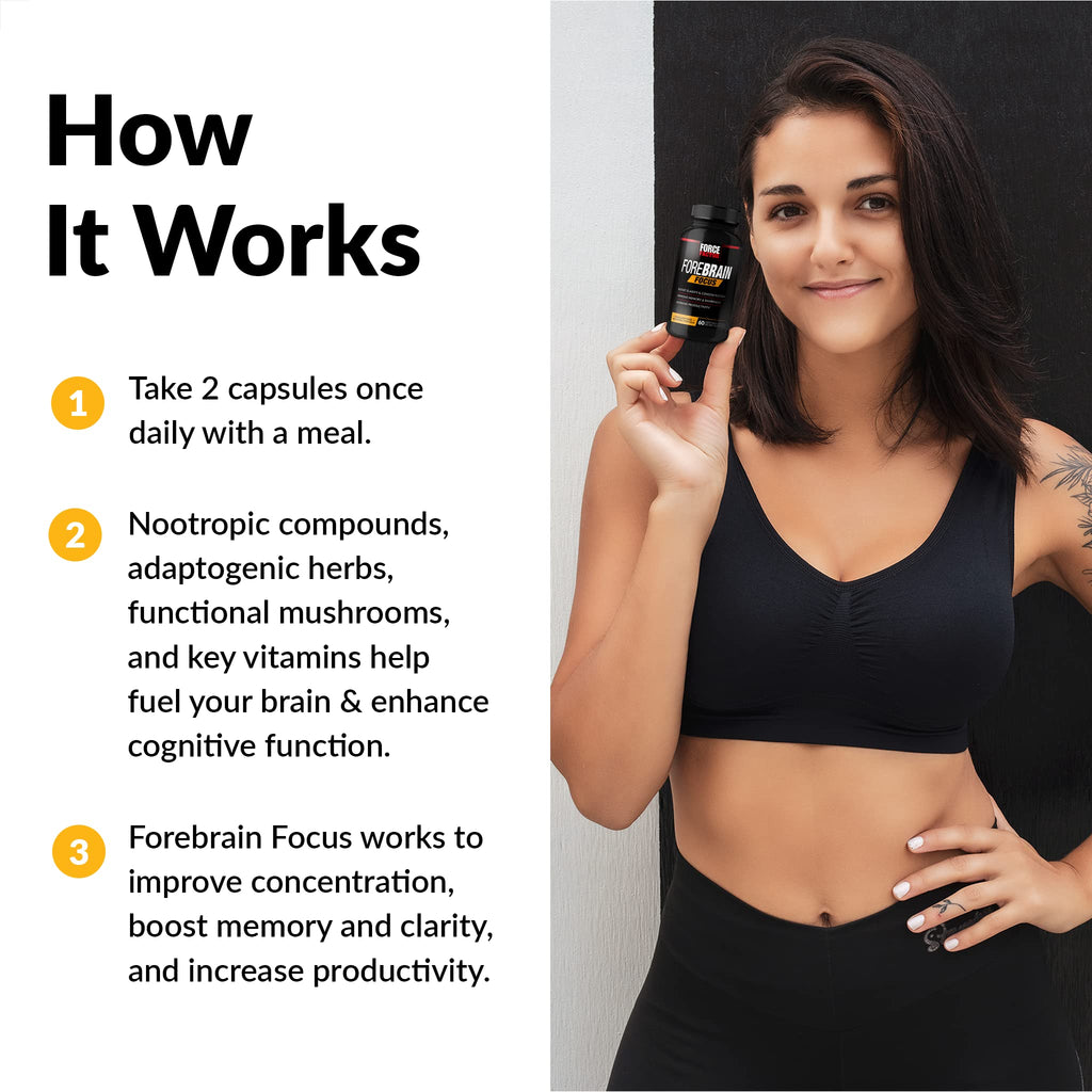 Forebrain Focus Brain Booster, Brain Supplement to Boost Clarity & Concentration, Improve Memory & Sharpness & Productivity, Nootropic Brain Support Supplement, Force Factor, 120 Capsules, Black Force Factor Au supplements