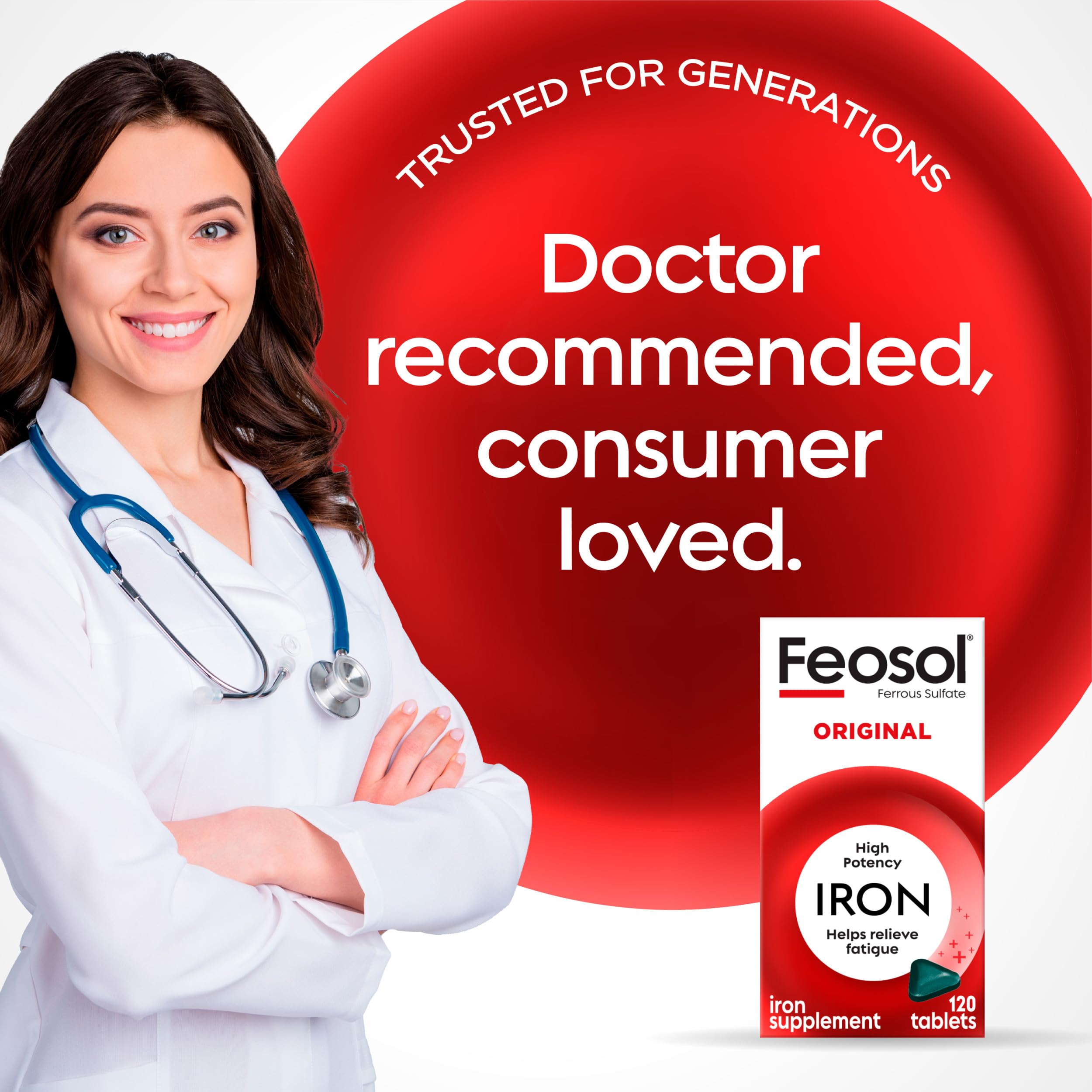 Feosol Original Iron Supplement Tablets, Non-heme, 65mg Iron per Pill, 1 Per Day, 120ct, 4 Month Supply, for Energy and Immune System Support, Made in USA