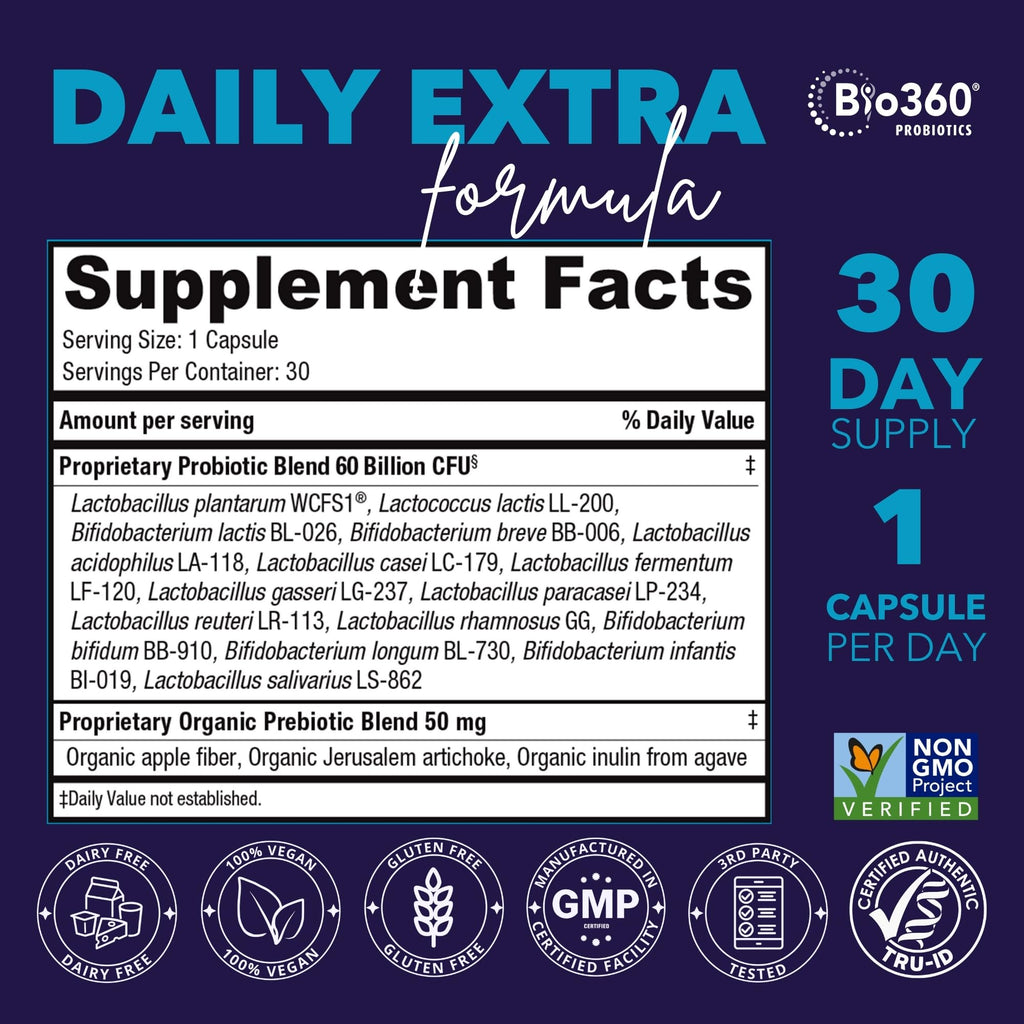 Extra Strength Probiotic for Digestive Health and Immune Support, 60 Billion CFU & 15 Strains, Gut Health Probiotics for Men and Women Supports Occasional Constipation, Diarrhea, Gas & Bloating, 30CT Bio360 Au supplements