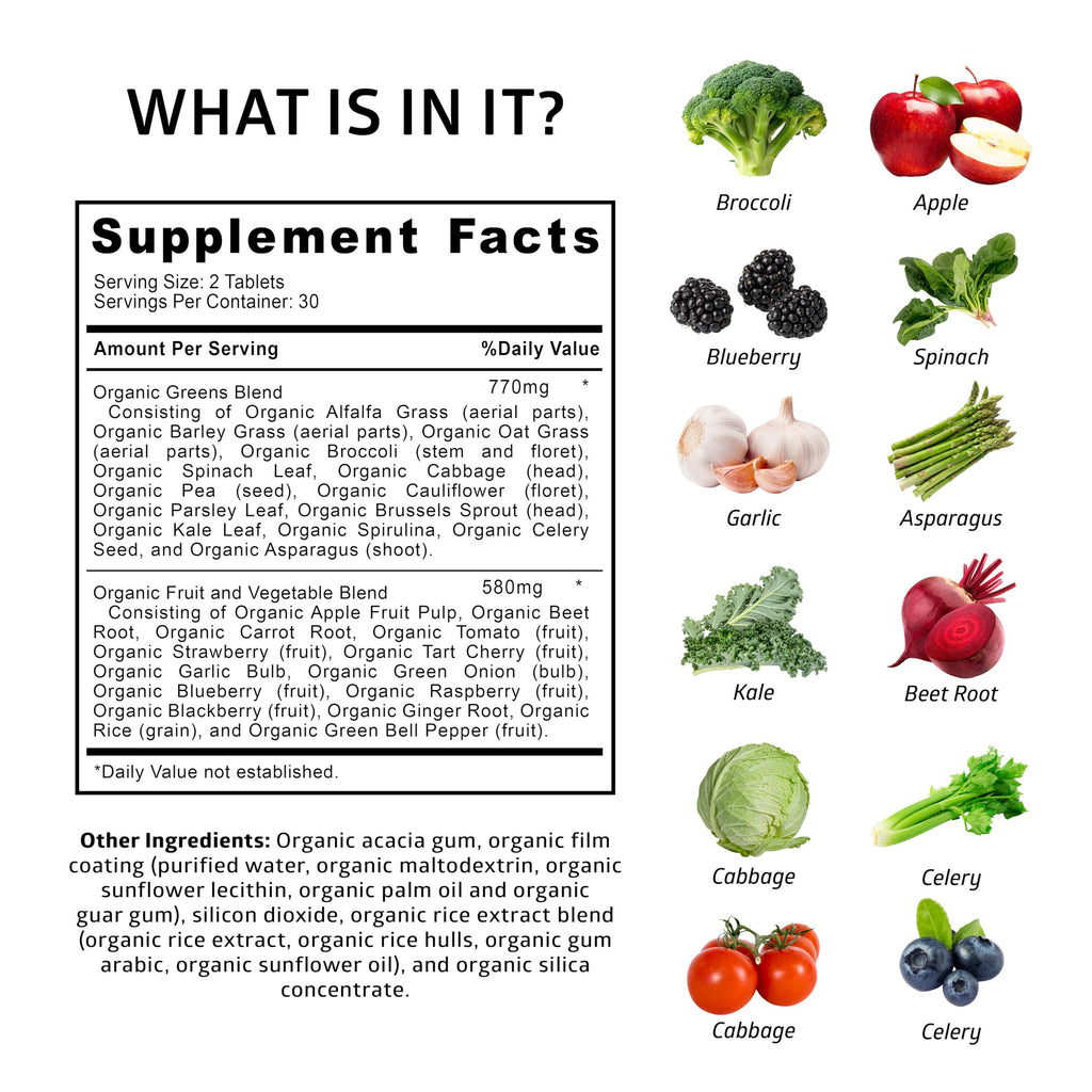 Number One Nutrition USDA Organic and Easy-to-Take Super Greens, Better Than Powder Fruits & Veggies Supplement with 28 Superfood