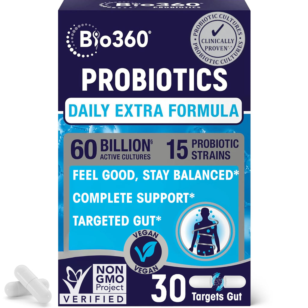Extra Strength Probiotic for Digestive Health and Immune Support, 60 Billion CFU & 15 Strains, Gut Health Probiotics for Men and Women Supports Occasional Constipation, Diarrhea, Gas & Bloating, 30CT Bio360 Au supplements