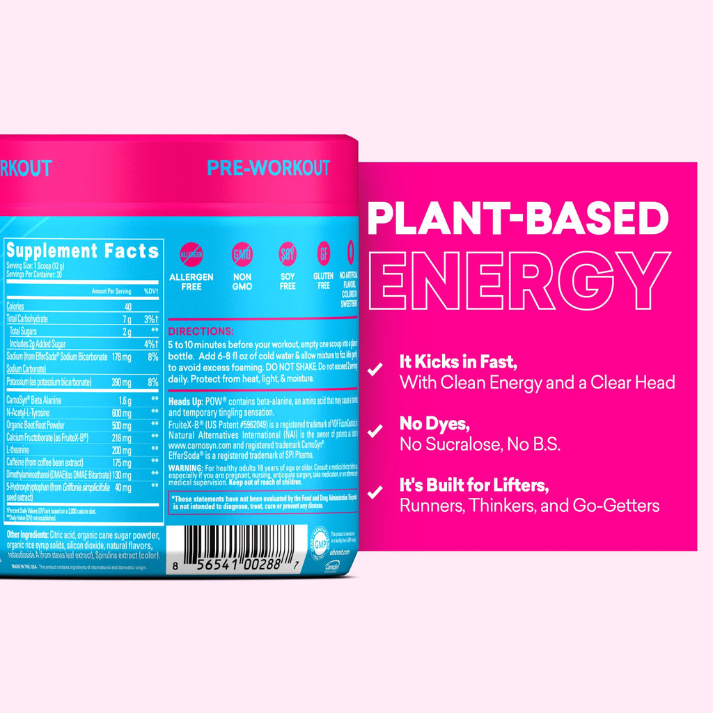 EBOOST POW Natural Pre Workout Powder – 20 Servings - Blue Raspberry - A PreWorkout Supplement for Performance, Joint Mobility Support, Energy - Men and Women