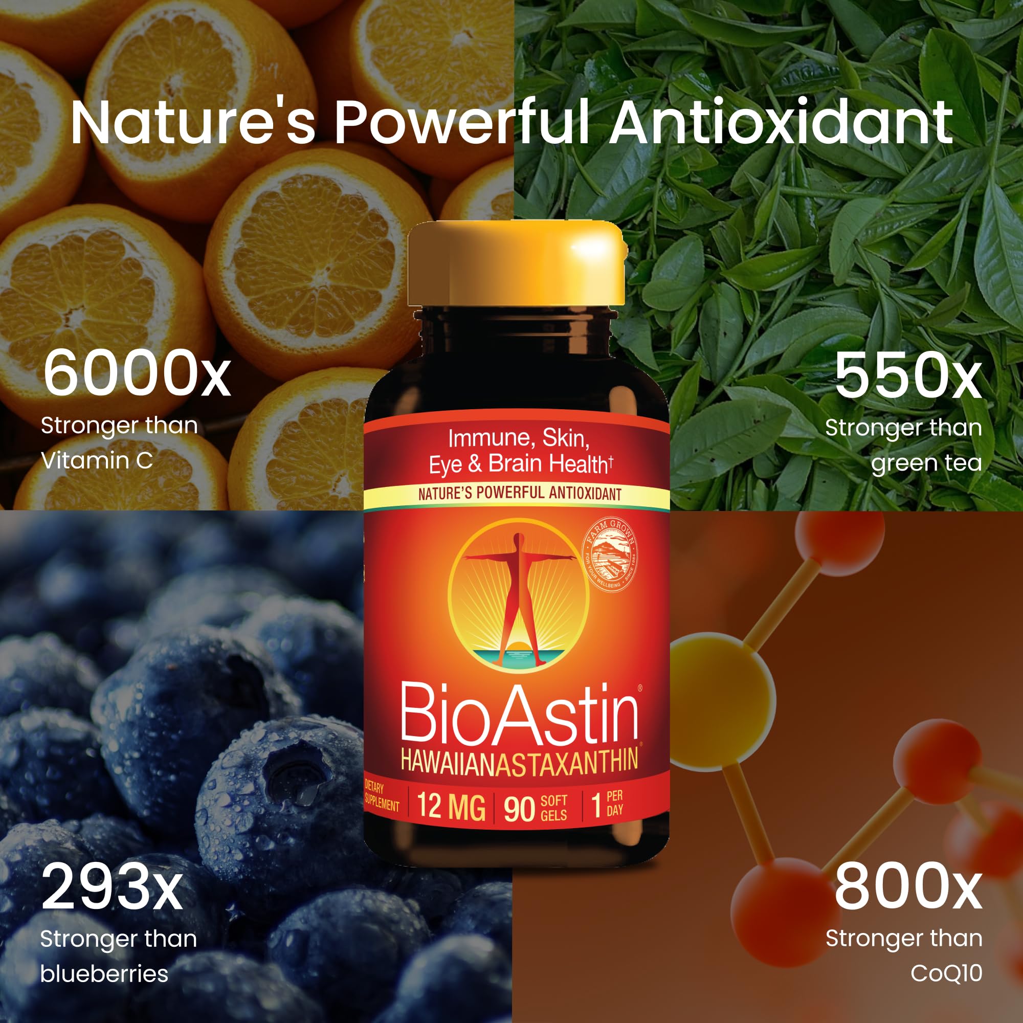 Nutrex Hawaii BioAstin Hawaiian Astaxanthin - 12mg, 90 Softgels - Farm-Direct Premium Antioxidant Supplement to Support Eye, Skin