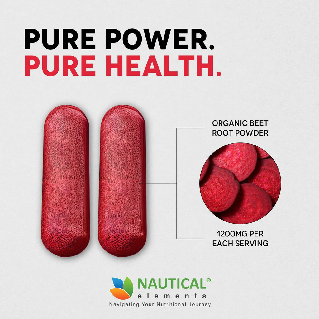 Beet Root Capsules - 1200mg Per Serving - 200 Beet Root Powder Capsules - Beetroot Powder Supports Blood Pressure, Athletic Performance, Digestive Nautical Elements Au supplements