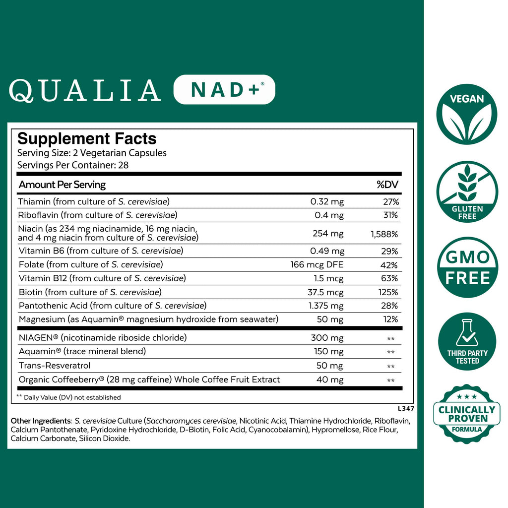 Qualia NAD Supplement — Clinically Proven to Boost NAD+ up to 67%. Optimized Aging, Energy, Focus. Elite NAD+ Booster Ingredients Nicotinamide Riboside (NIAGEN), Niacin, Niacinamide (1 Month Supply) QUALIA LIFE SCIENCES Au supplements
