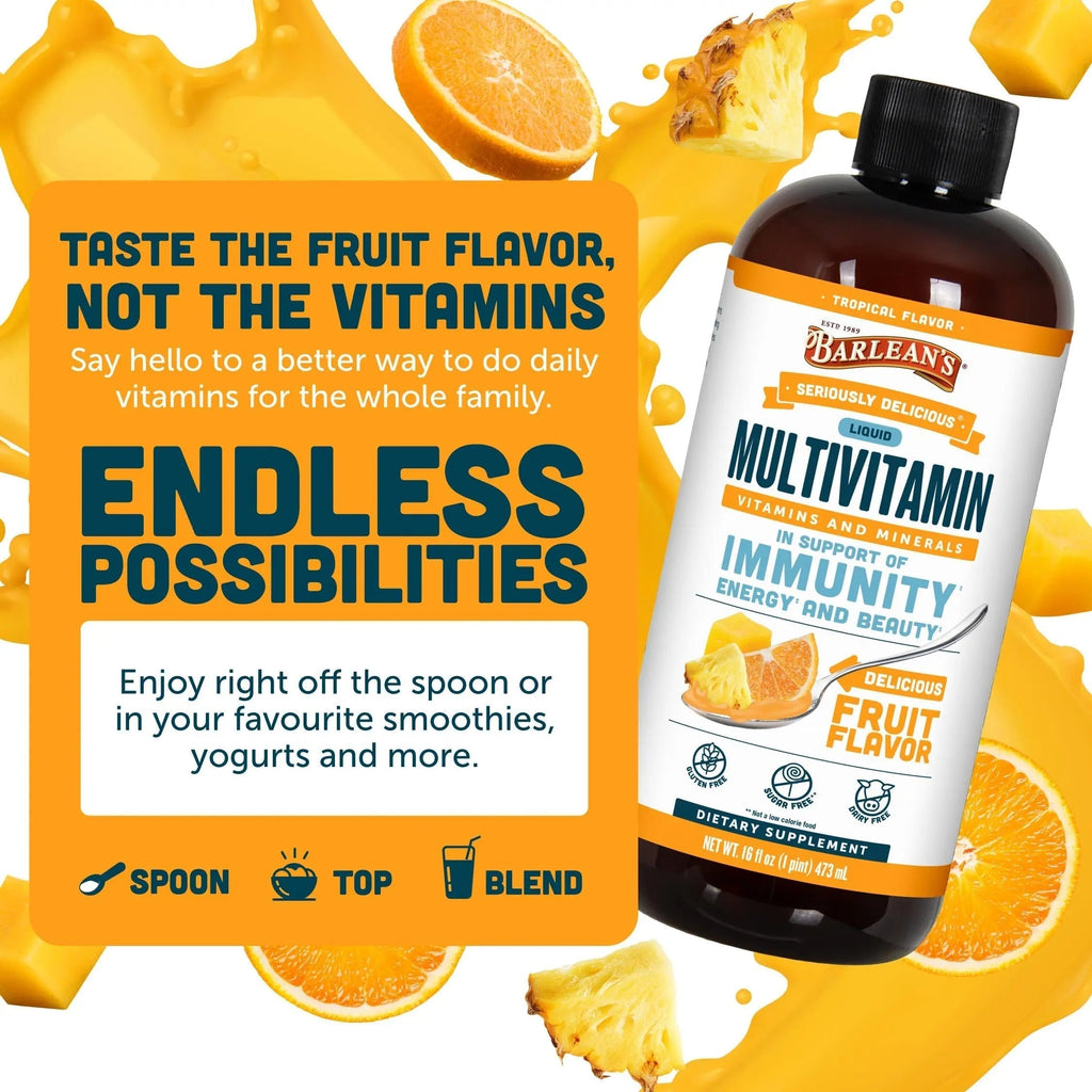 Barlean's Liquid Multivitamin for Women, Men & Kids, 21 Essential Vitamins & Minerals, Includes Biotin, B-Complex Barlean's Au supplements